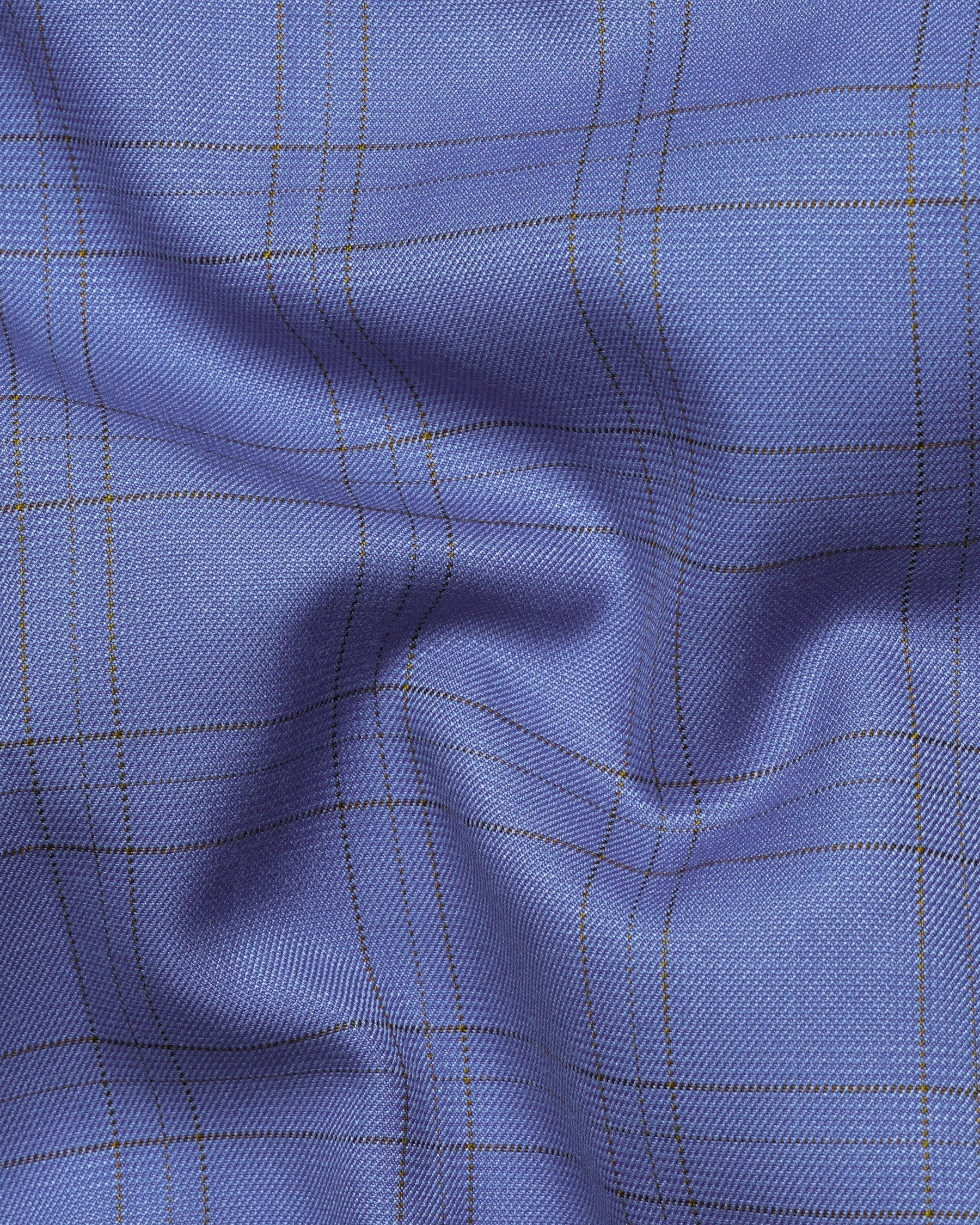 Scampi Blue With Pickled Brown Plaid Cross Placket Bandhgala Suit