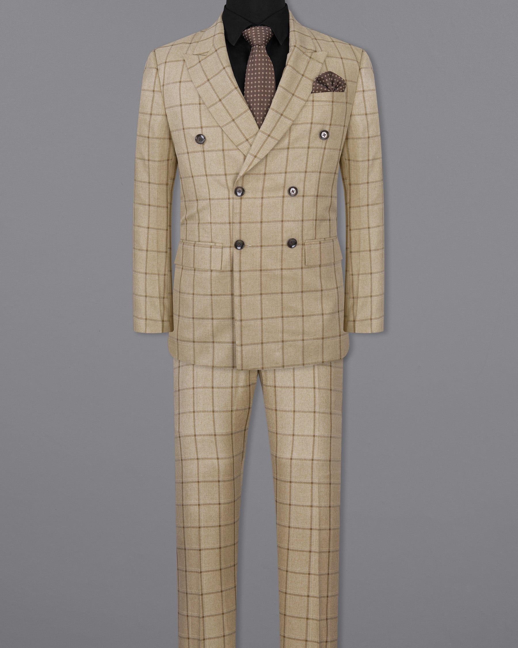 Rodeo Dust Brown Windowpane Double Breasted Suit