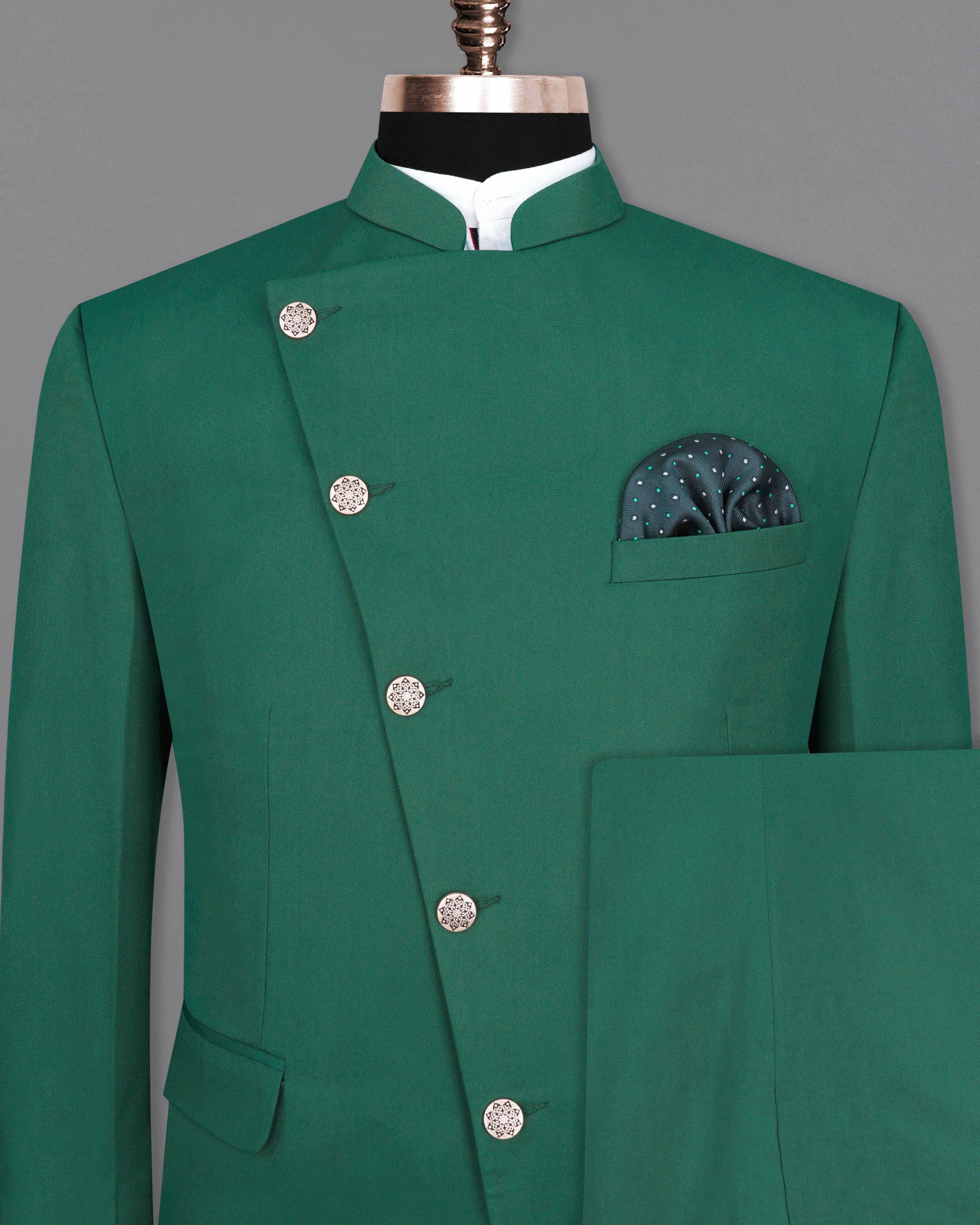 Stromboli Green Cross Placket Bandhgala Suit