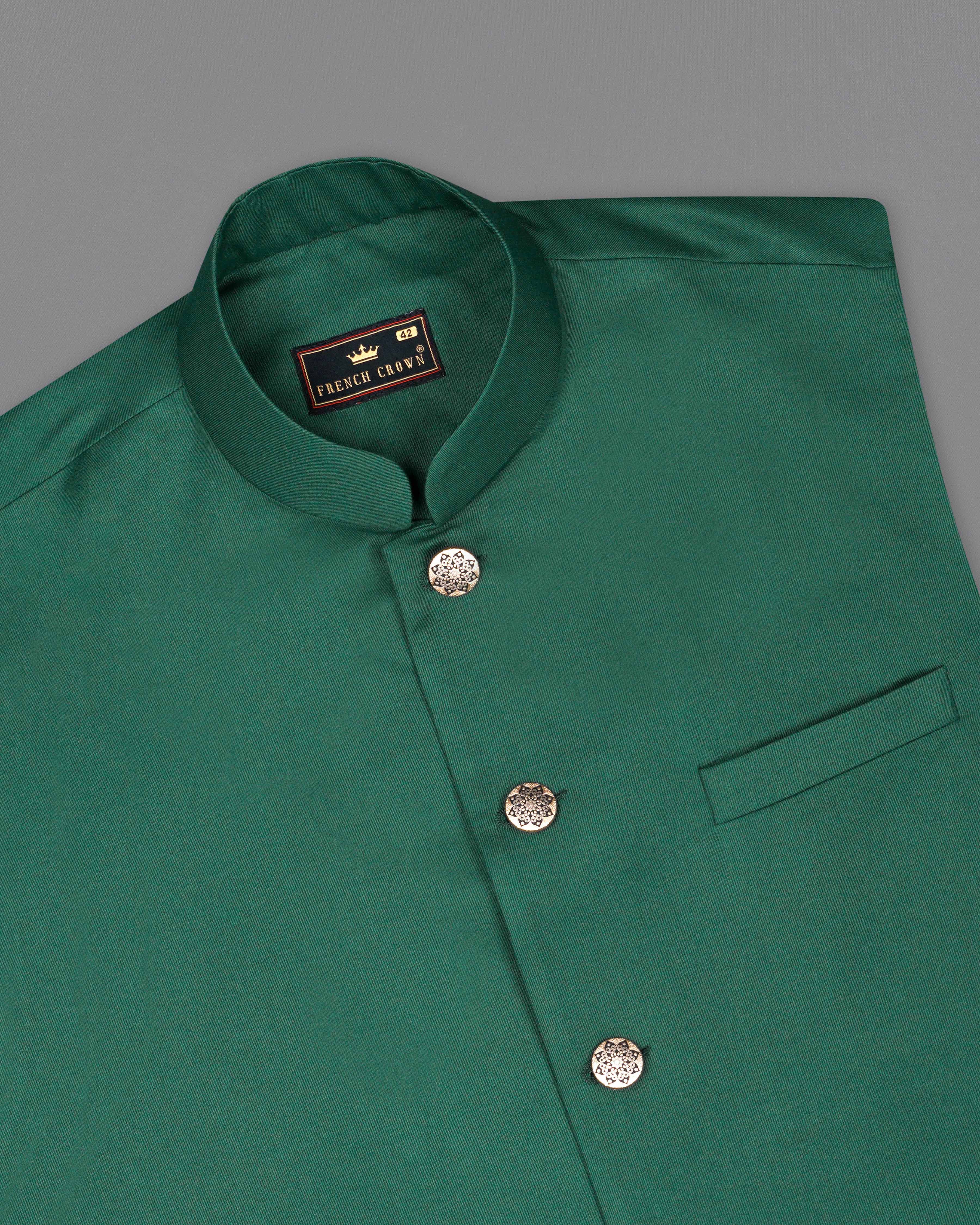 Stromboli Green Cross Placket Bandhgala Suit