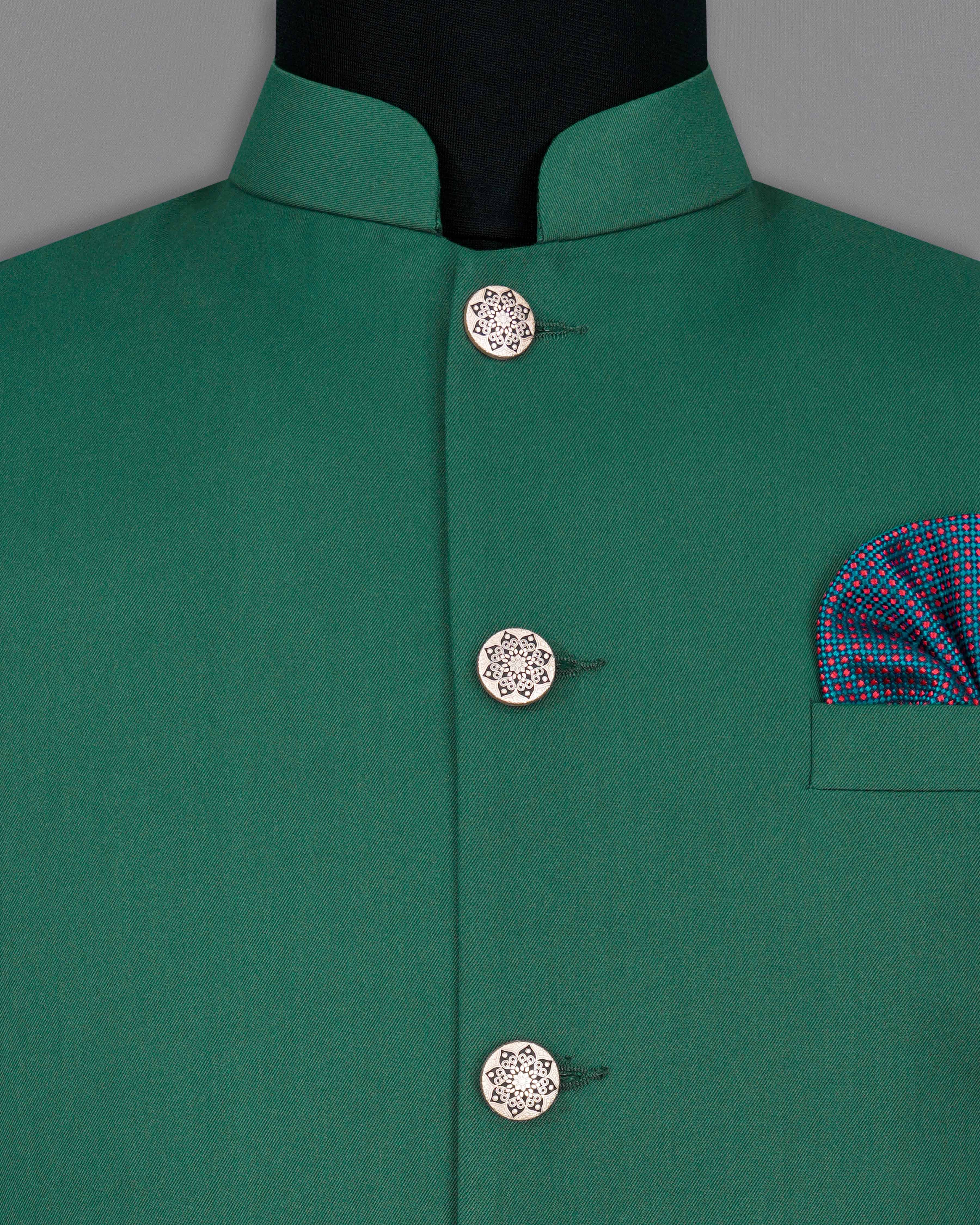 Stromboli Green Cross Placket Bandhgala Suit