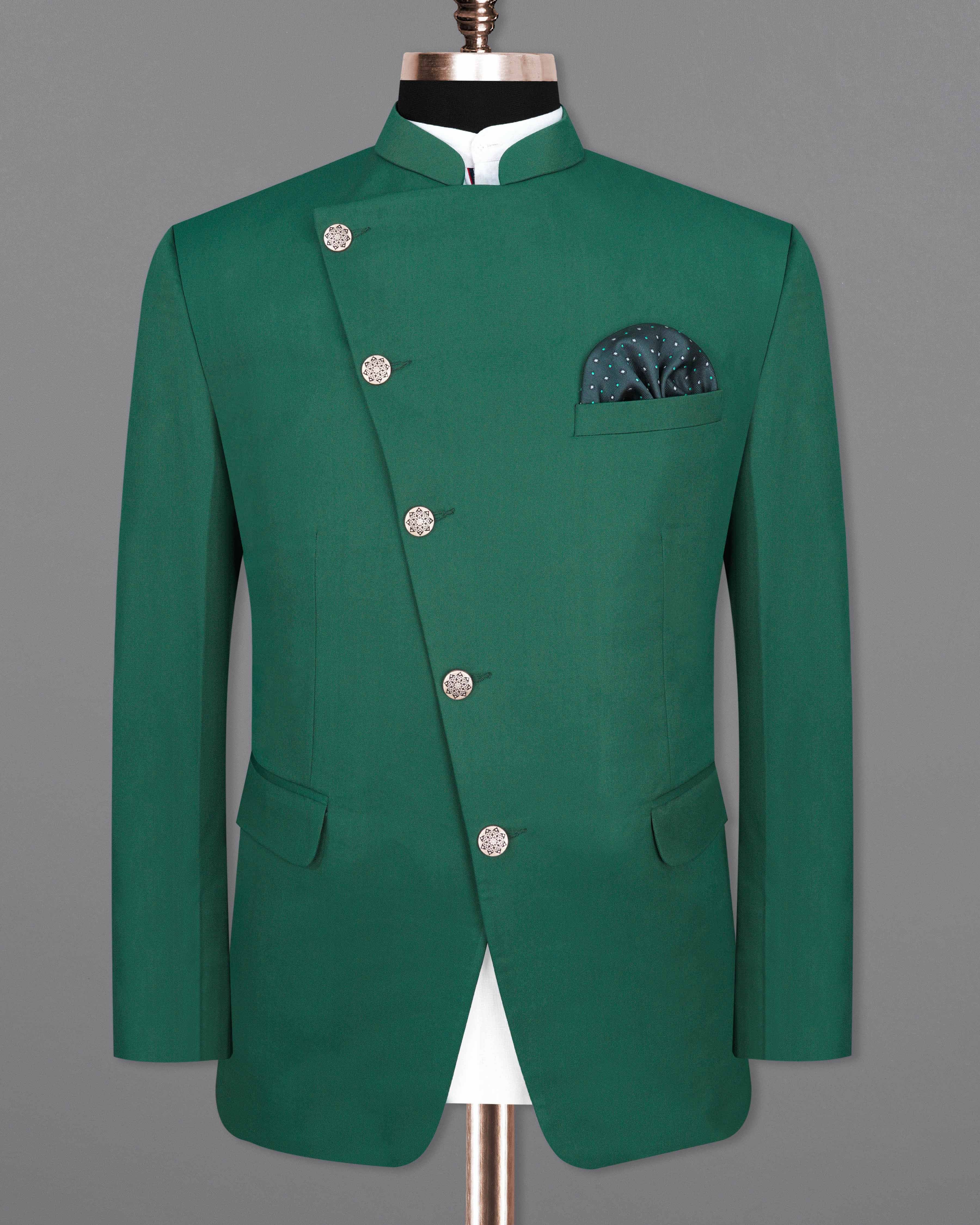 Stromboli Green Cross Placket Bandhgala Suit