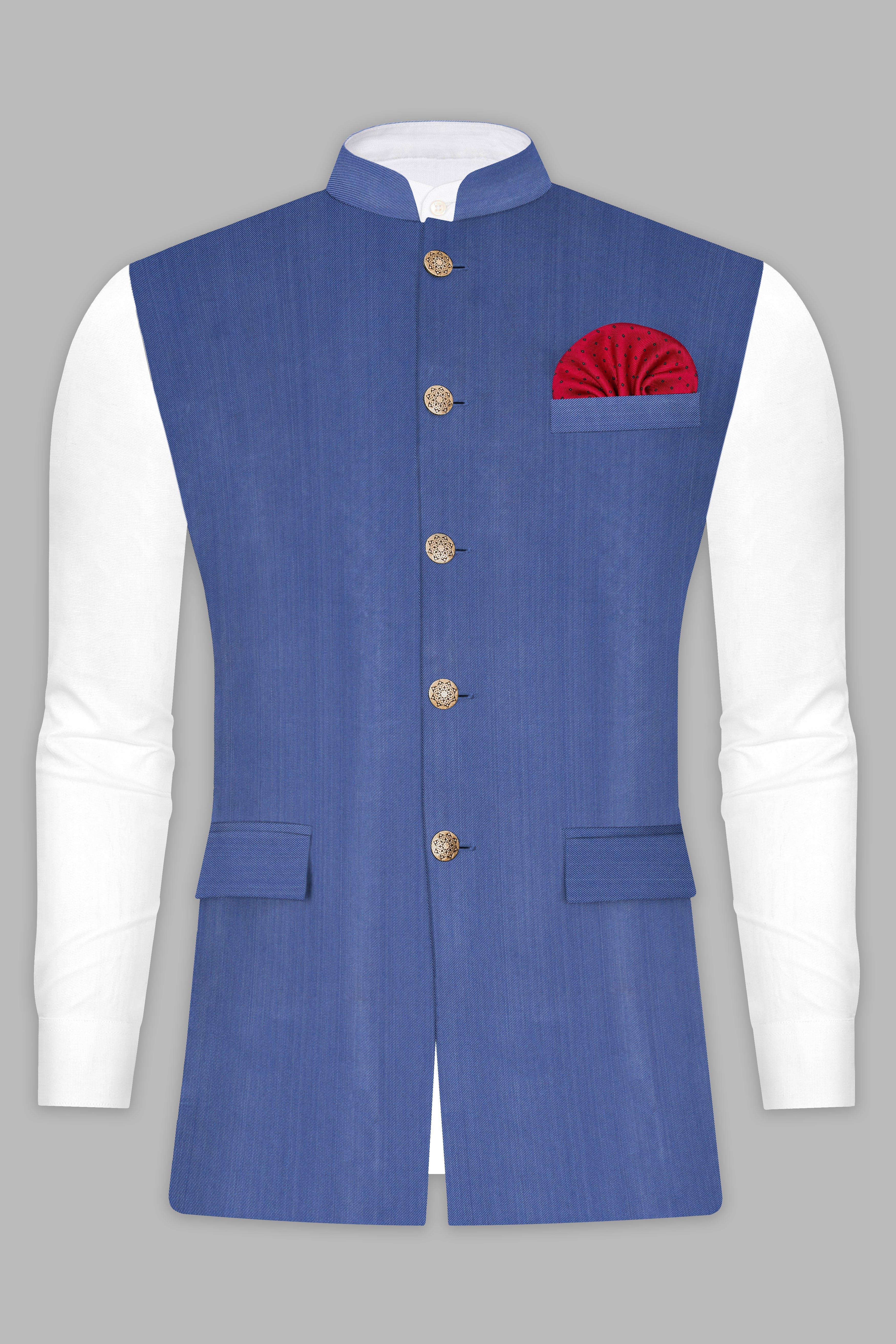 Twilight Blue Premium Cotton Cross Placket Bandhgala Suit