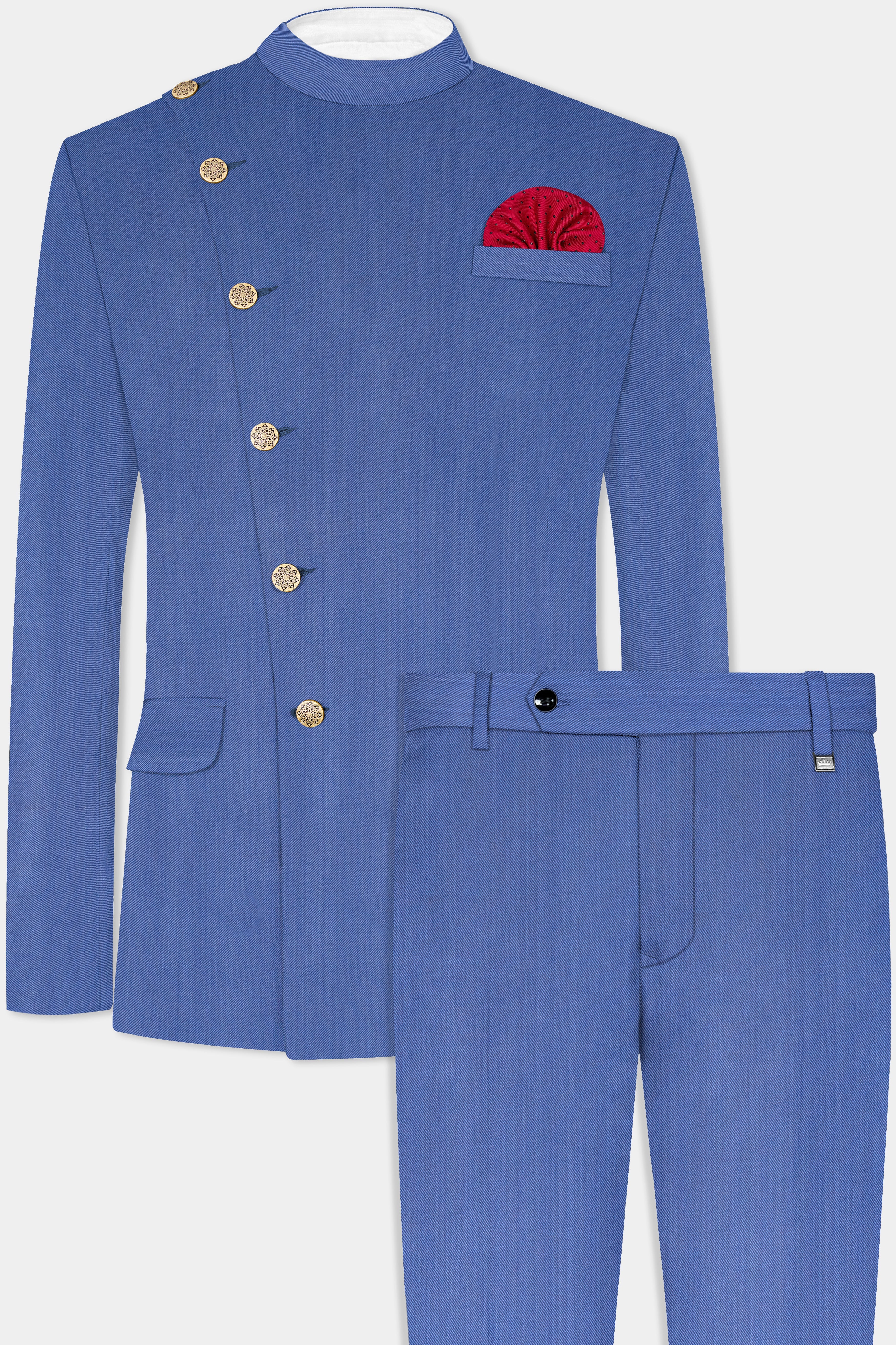 Twilight Blue Premium Cotton Cross Placket Bandhgala Suit