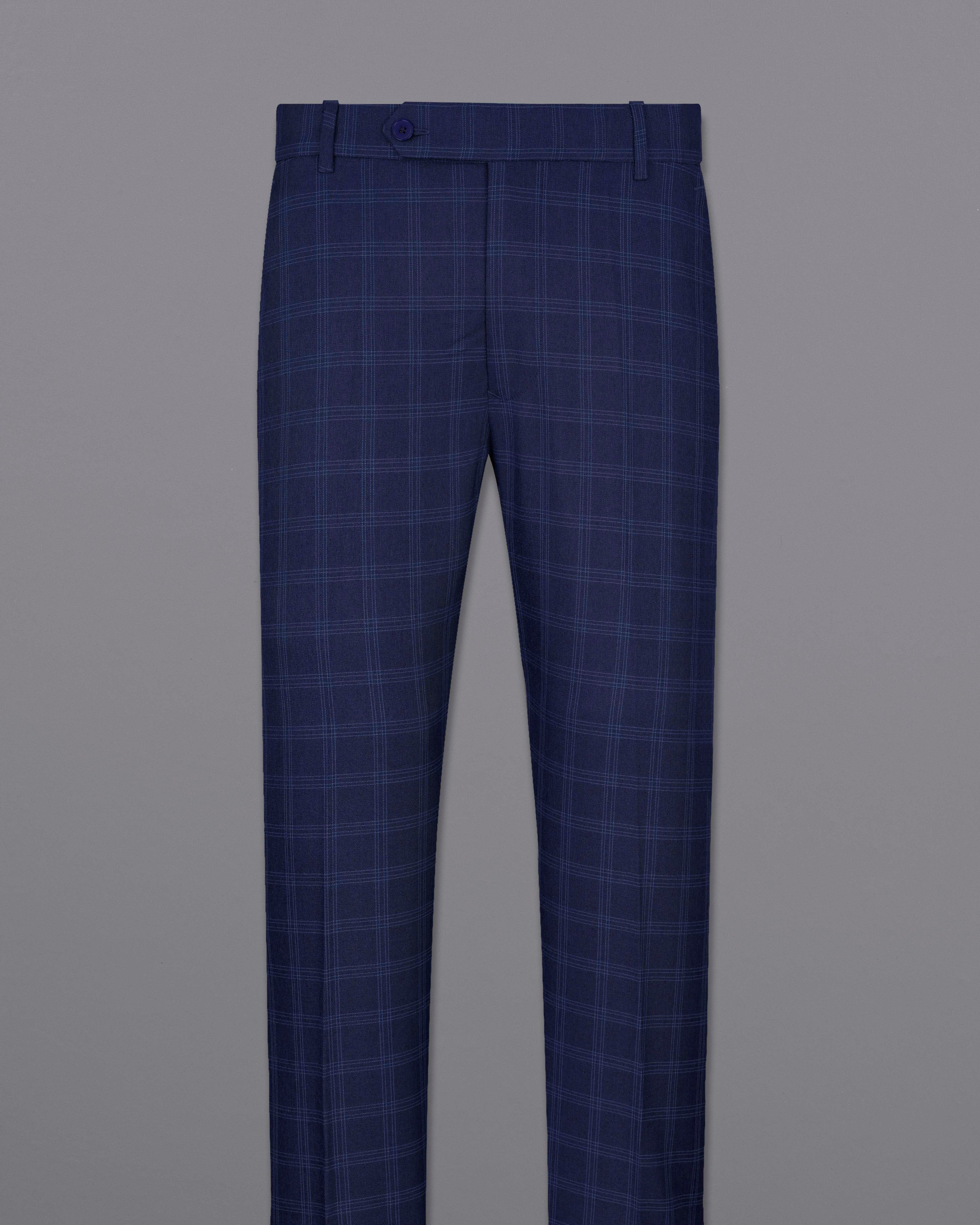 Baltic Sea Blue Windowpane Cross Placket Bandhgala Suit