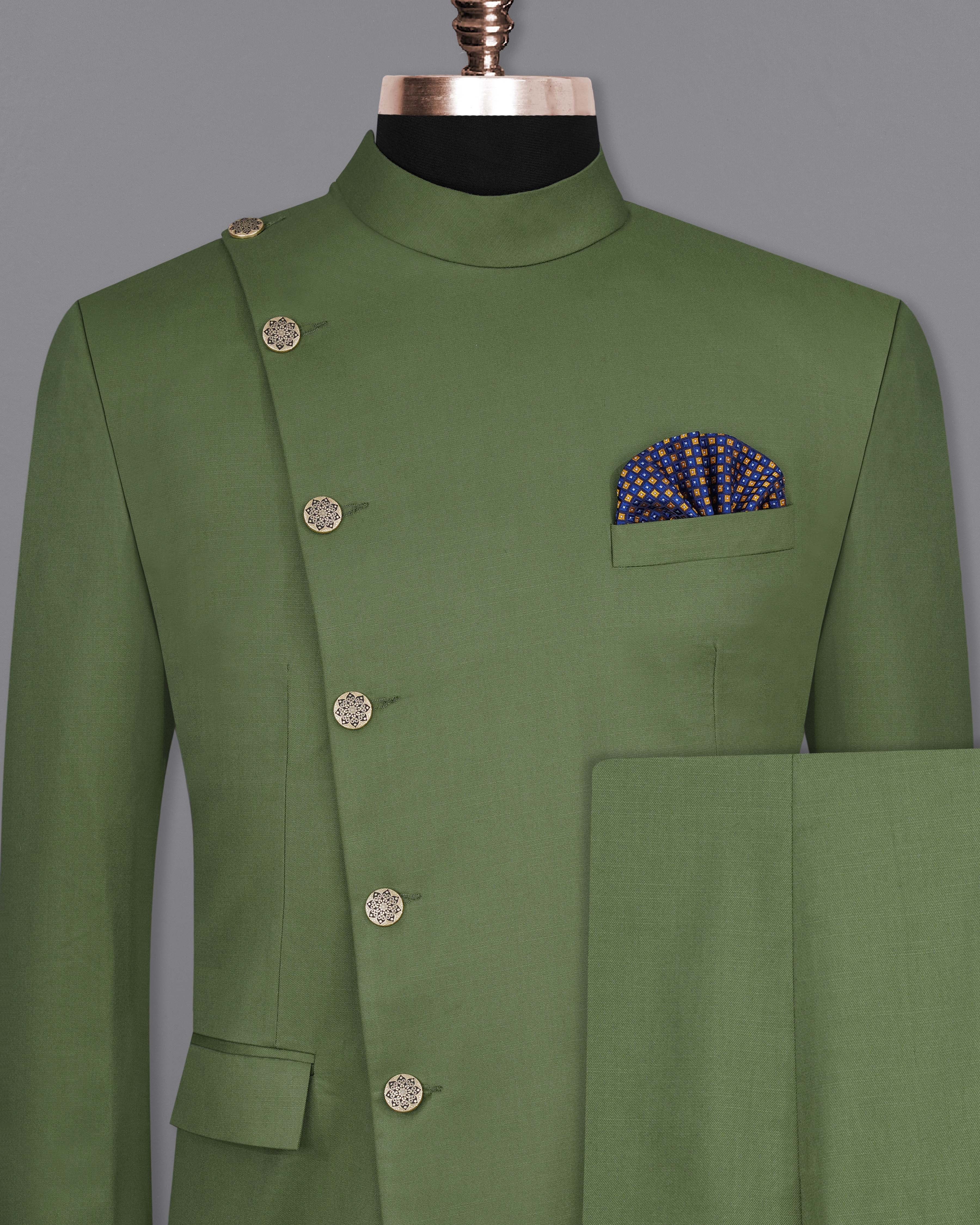 Cactus Green Cross Placket Bandhgala Suit