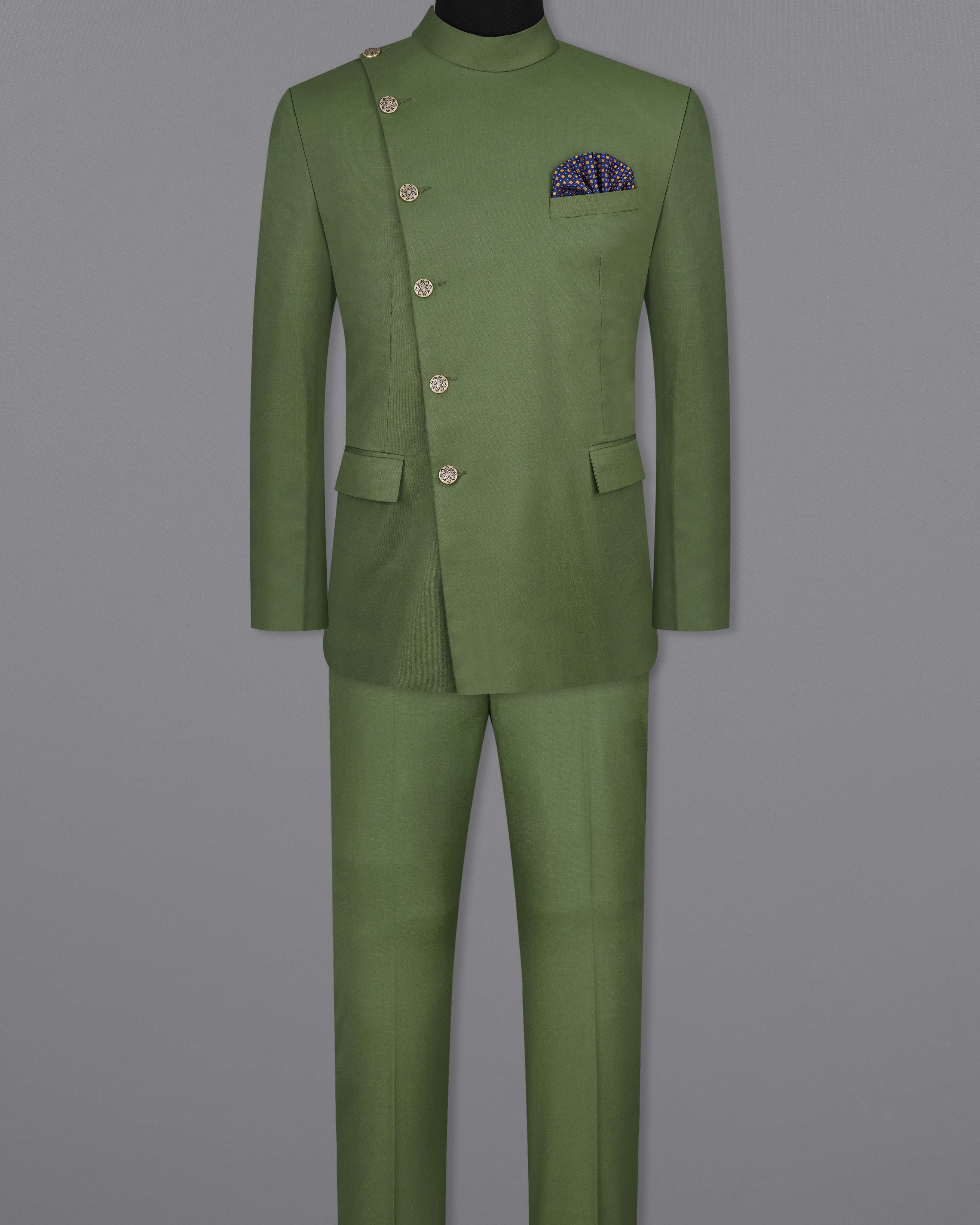 Cactus Green Cross Placket Bandhgala Suit