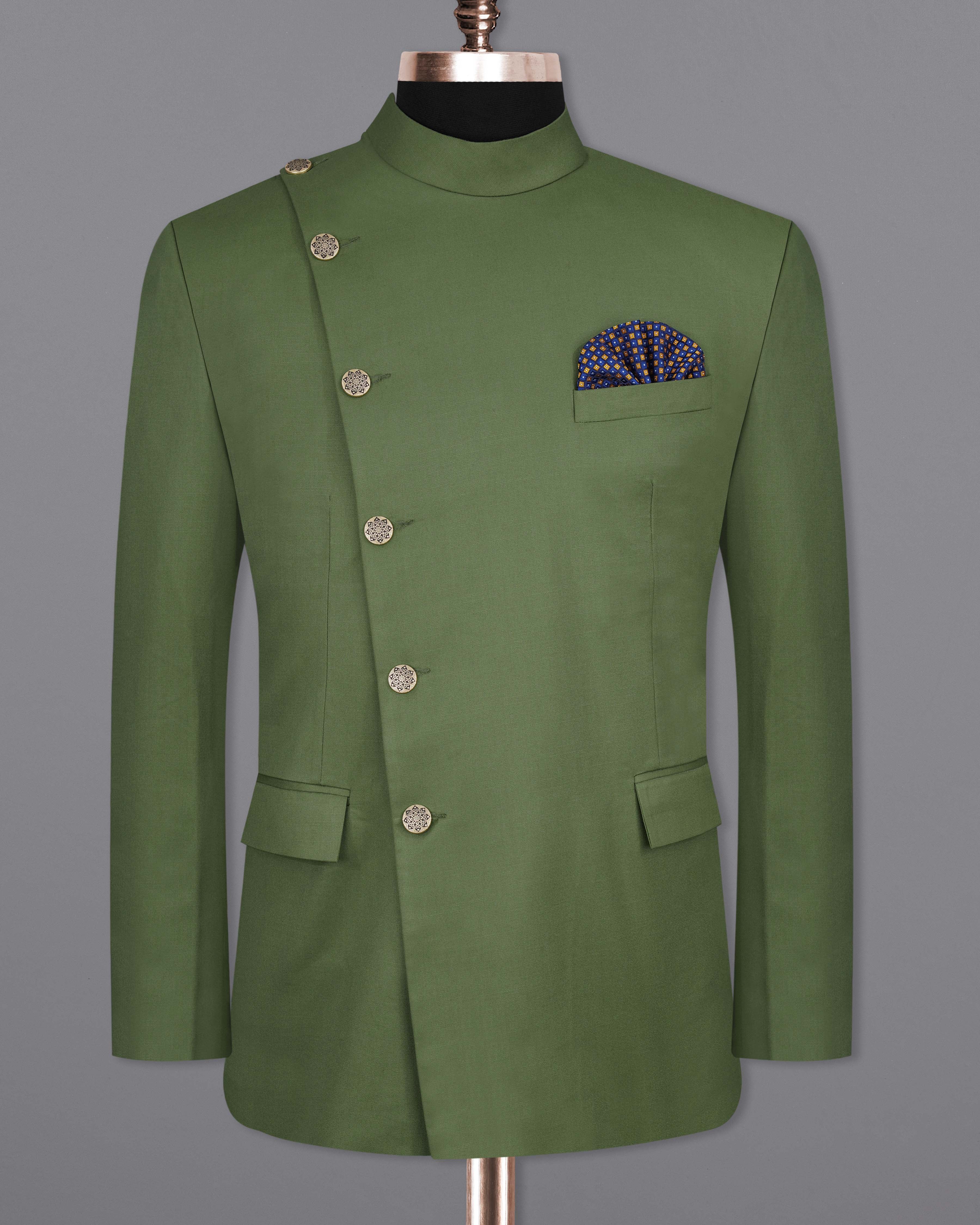 Cactus Green Cross Placket Bandhgala Suit