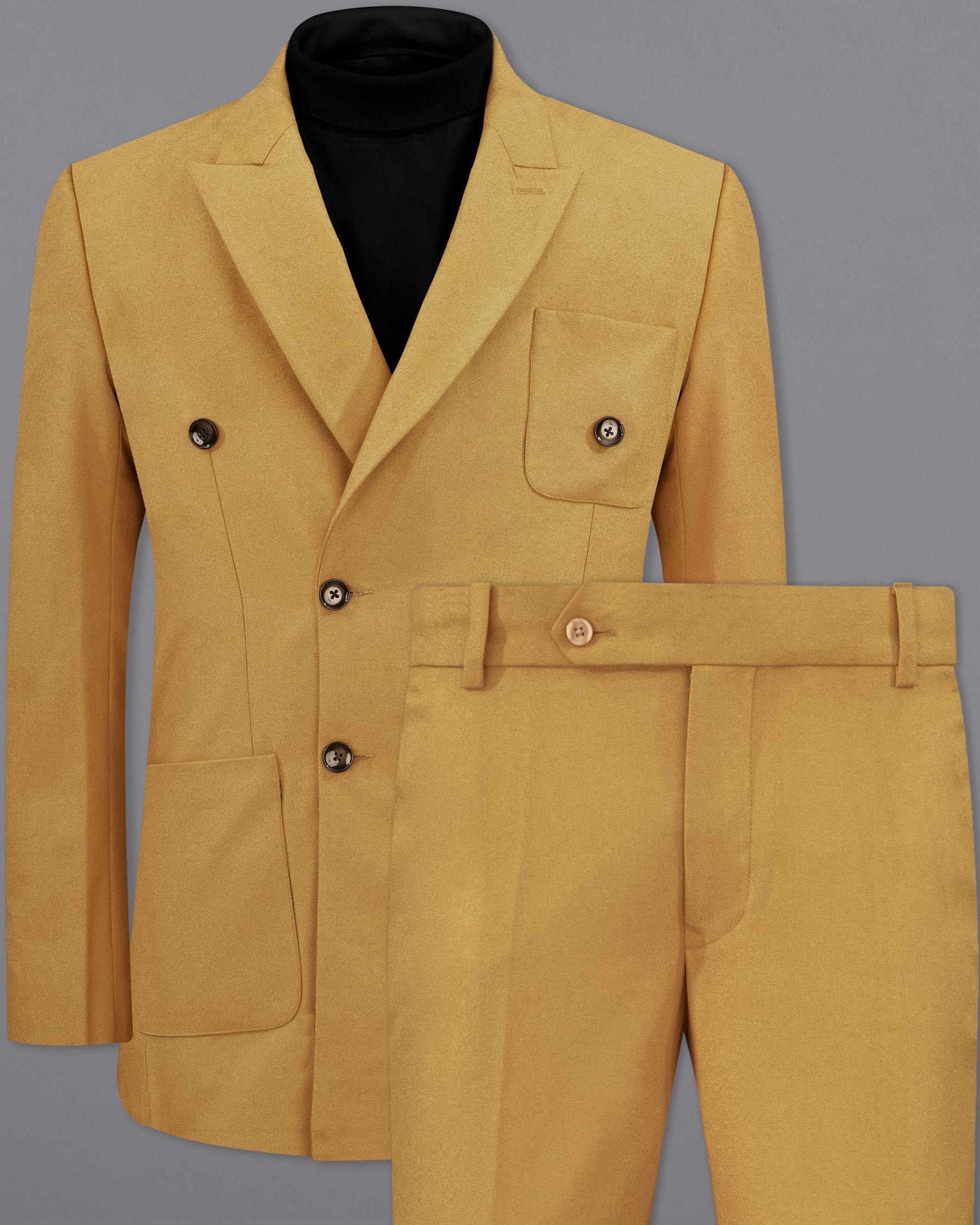 Copper Yellow Wool Rich Double Breasted Sports Suit