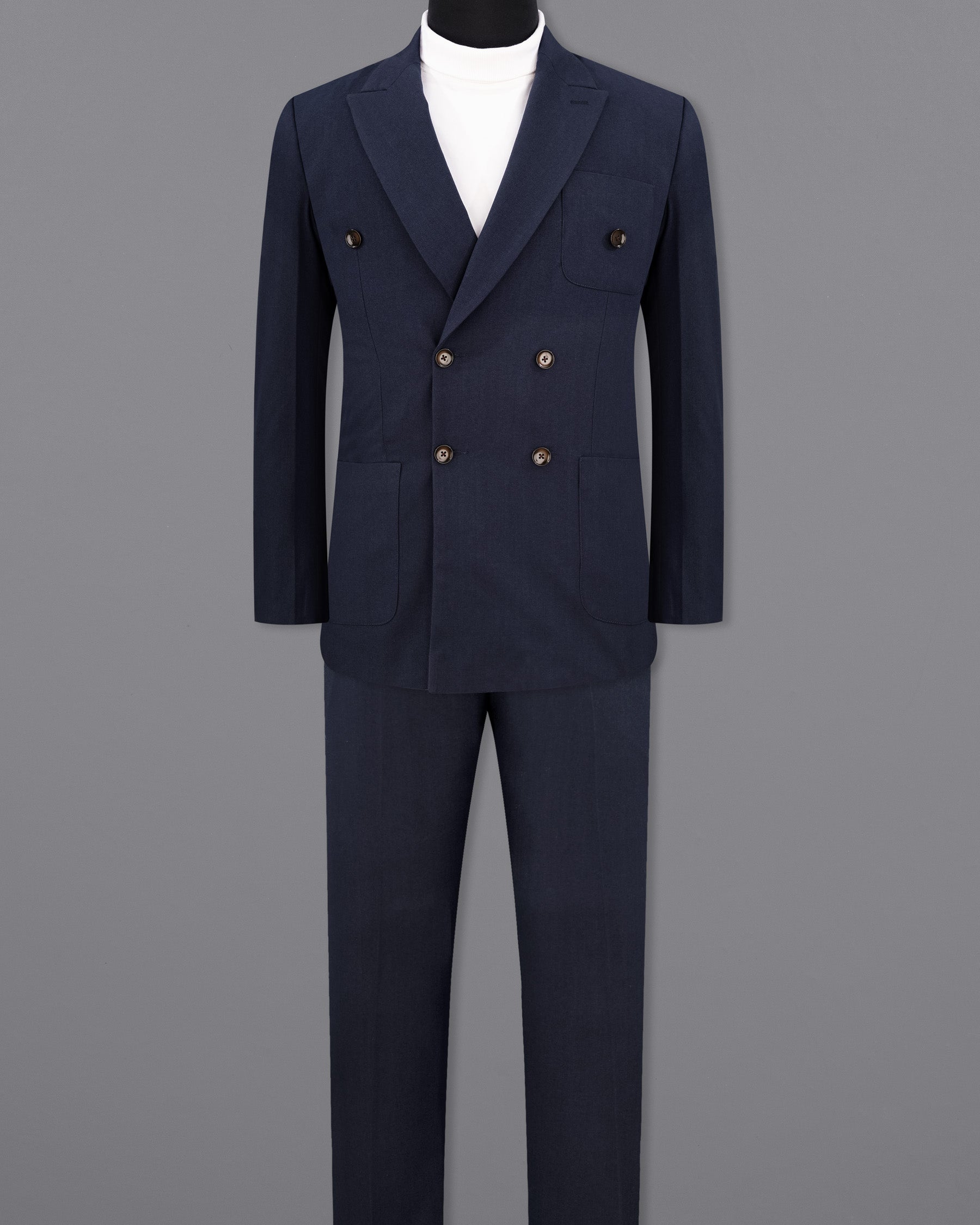 Baltic Navy Blue Wool Rich Double Breasted Sports Suit