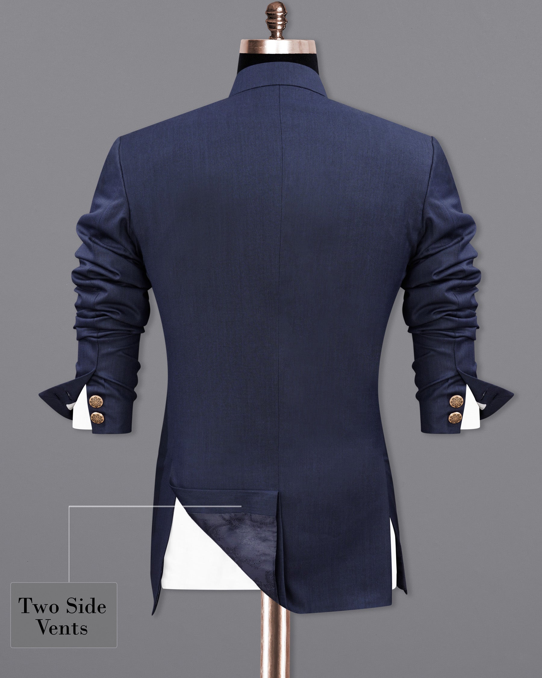 Gunmetal Navy Blue Cross Placket Bandhgala Suit