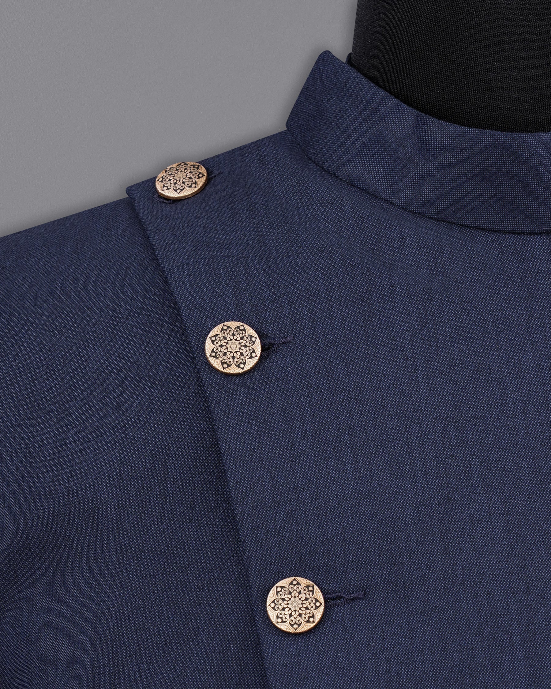 Gunmetal Navy Blue Cross Placket Bandhgala Suit