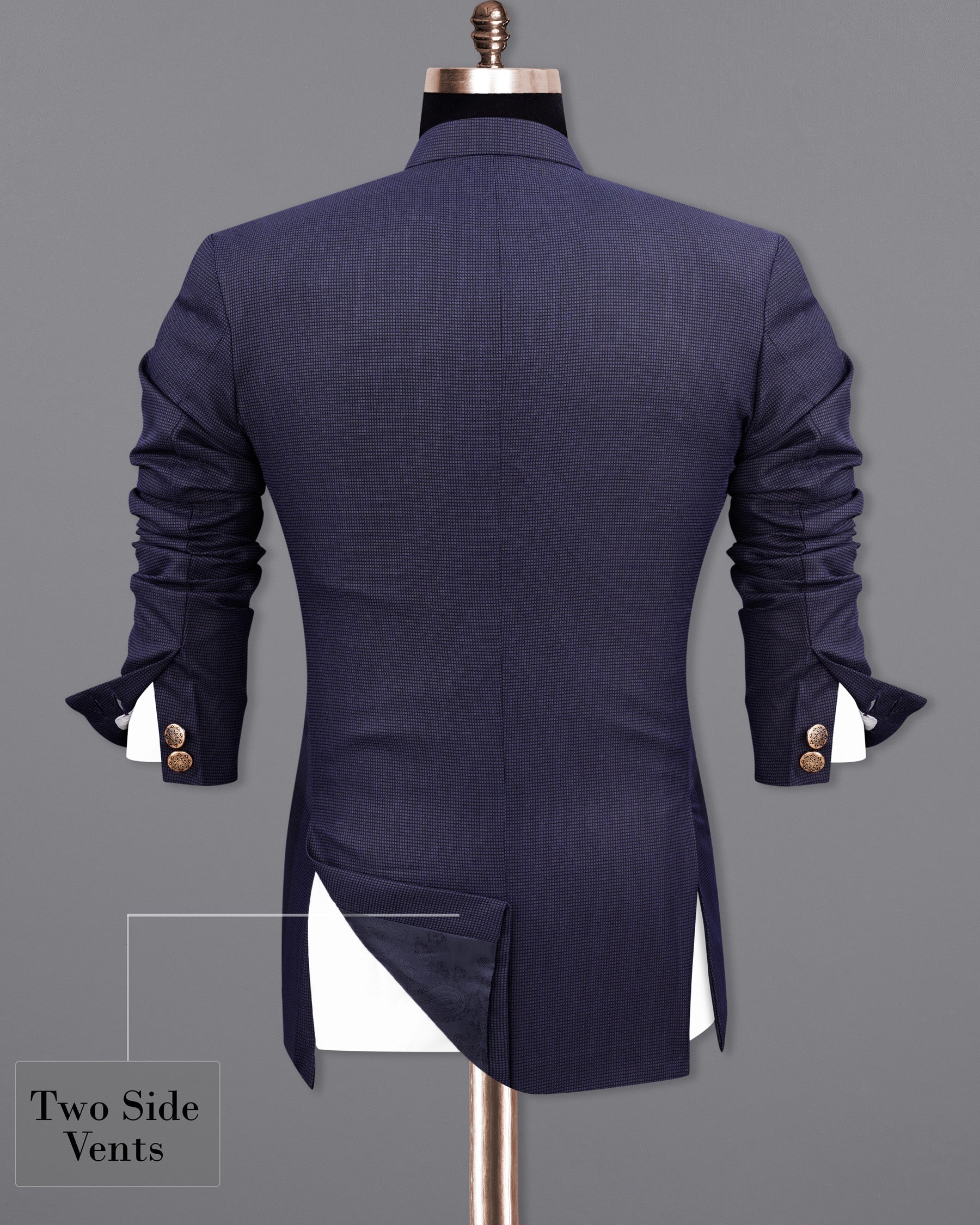 Ebony Clay Navy Blue Cross Placket Bandhgala Suit