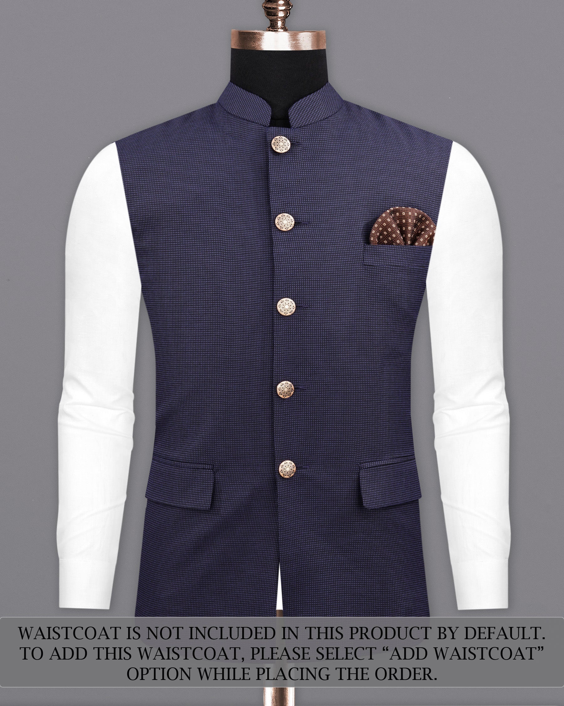 Ebony Clay Navy Blue Cross Placket Bandhgala Suit