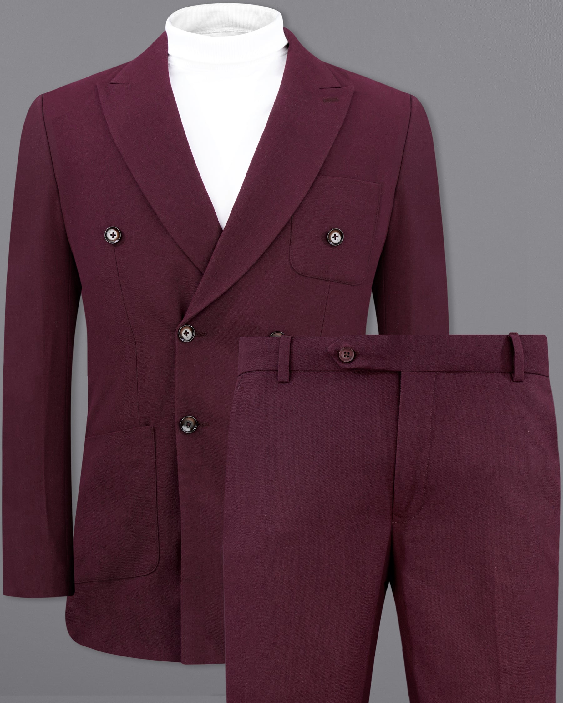 Wine Berry Wool Rich Double Breasted Sports Suit