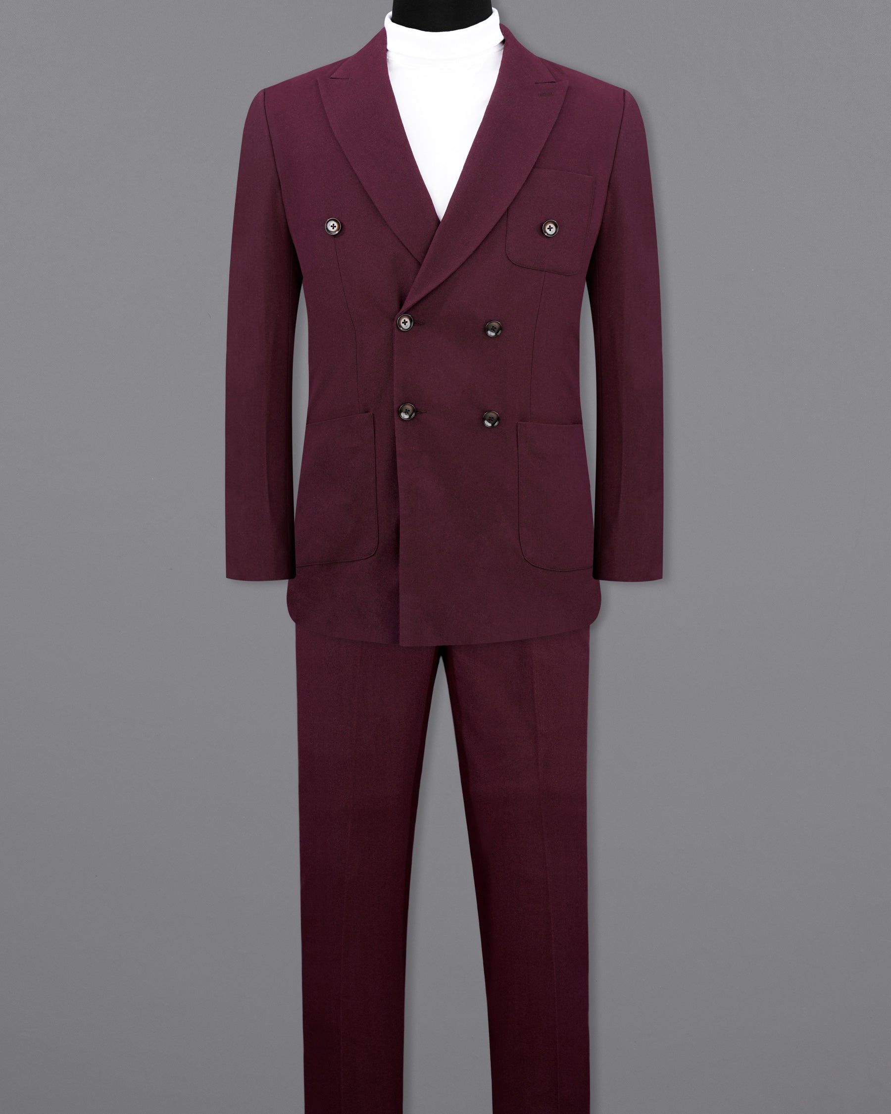 Wine Berry Wool Rich Double Breasted Sports Suit