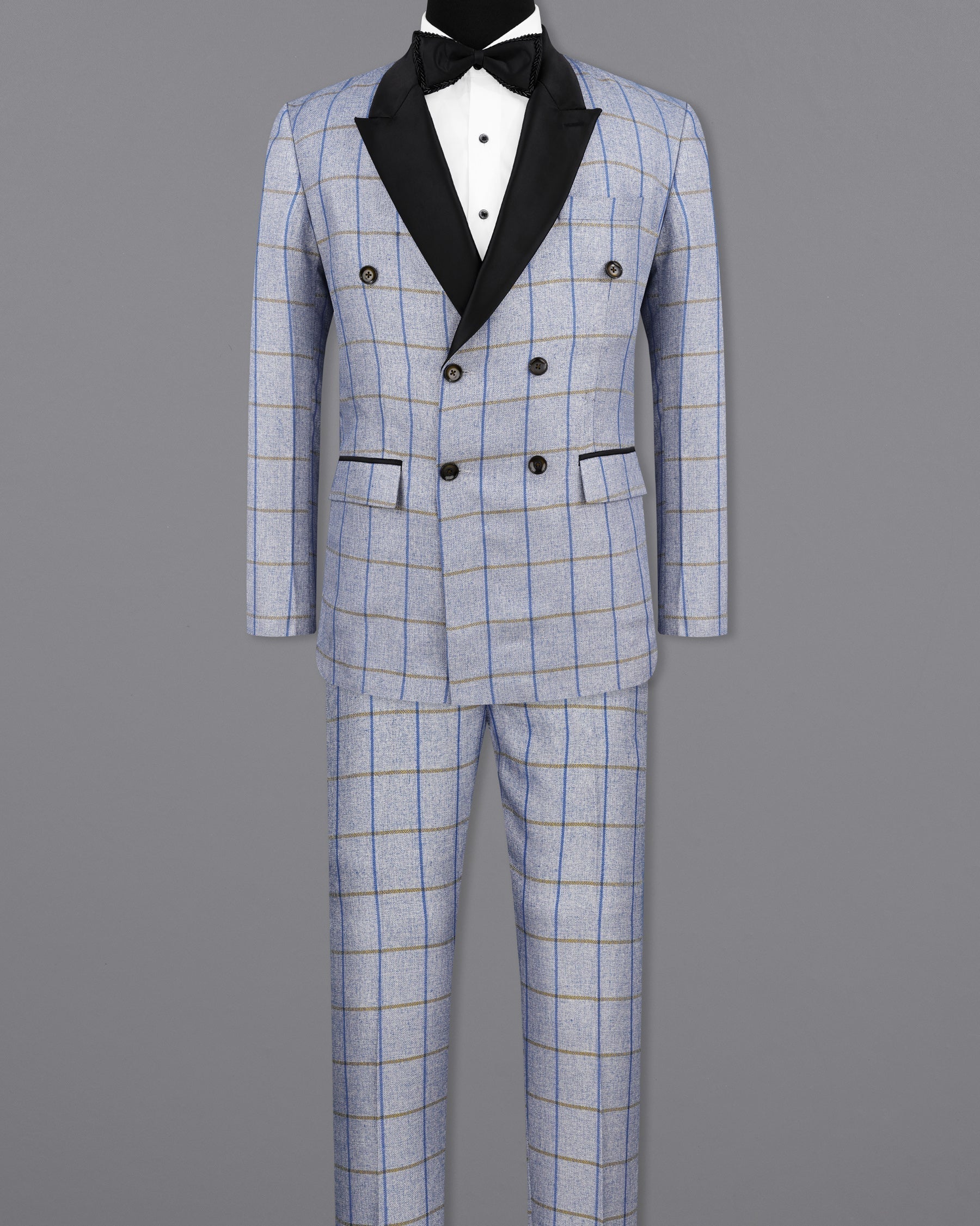 Mobster Blue Checkered Double Breasted Black Lapel Designer Suit ST2150-DB-BKL-36, ST2150-DB-BKL-38, ST2150-DB-BKL-40, ST2150-DB-BKL-42, ST2150-DB-BKL-44, ST2150-DB-BKL-46, ST2150-DB-BKL-48, ST2150-DB-BKL-50, ST2150-DB-BKL-52, ST2150-DB-BKL-54, ST2150-DB-BKL-56, ST2150-DB-BKL-58, ST2150-DB-BKL-60