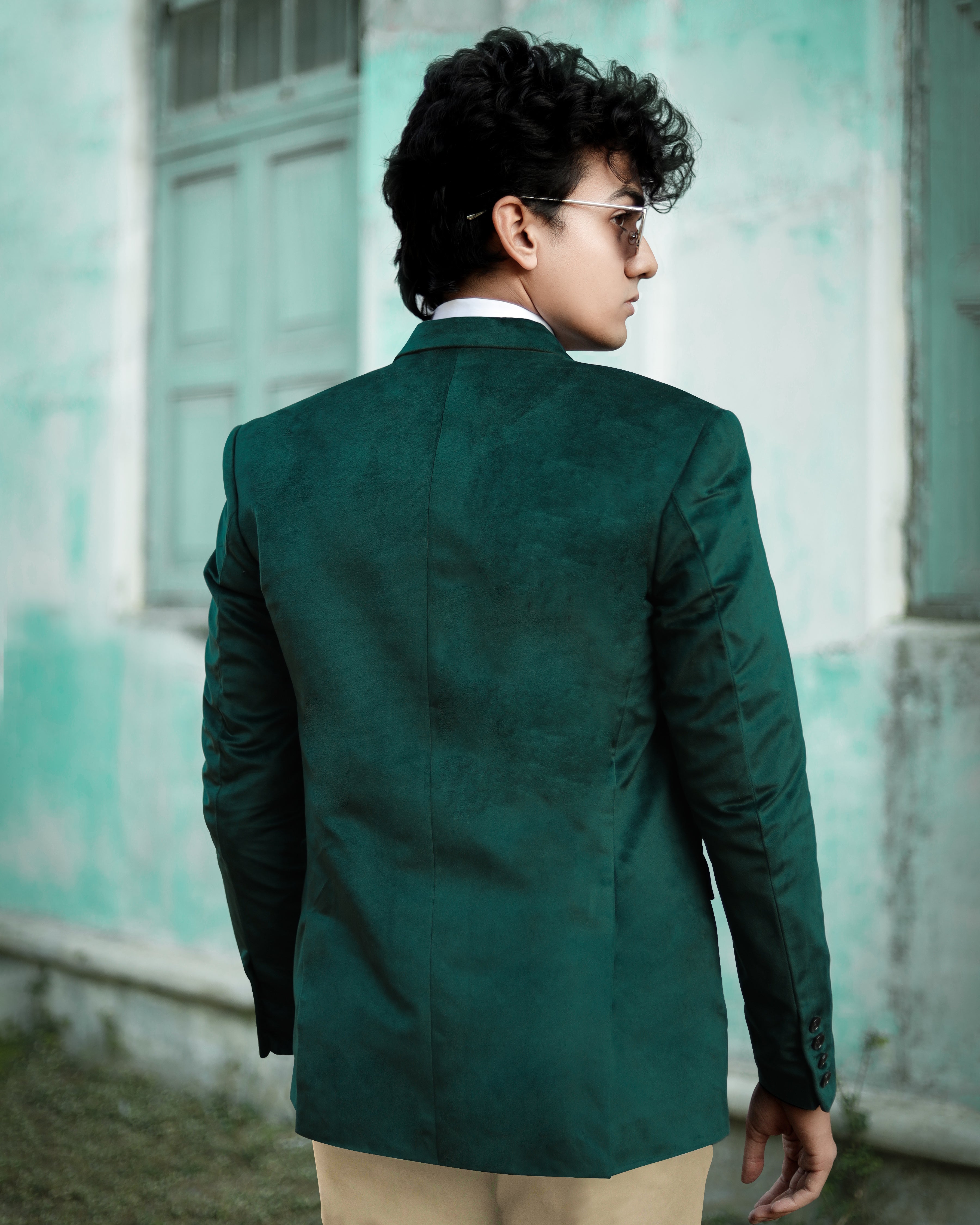 Burnham Dark Green Velvet Double-Breasted Designer Blazer