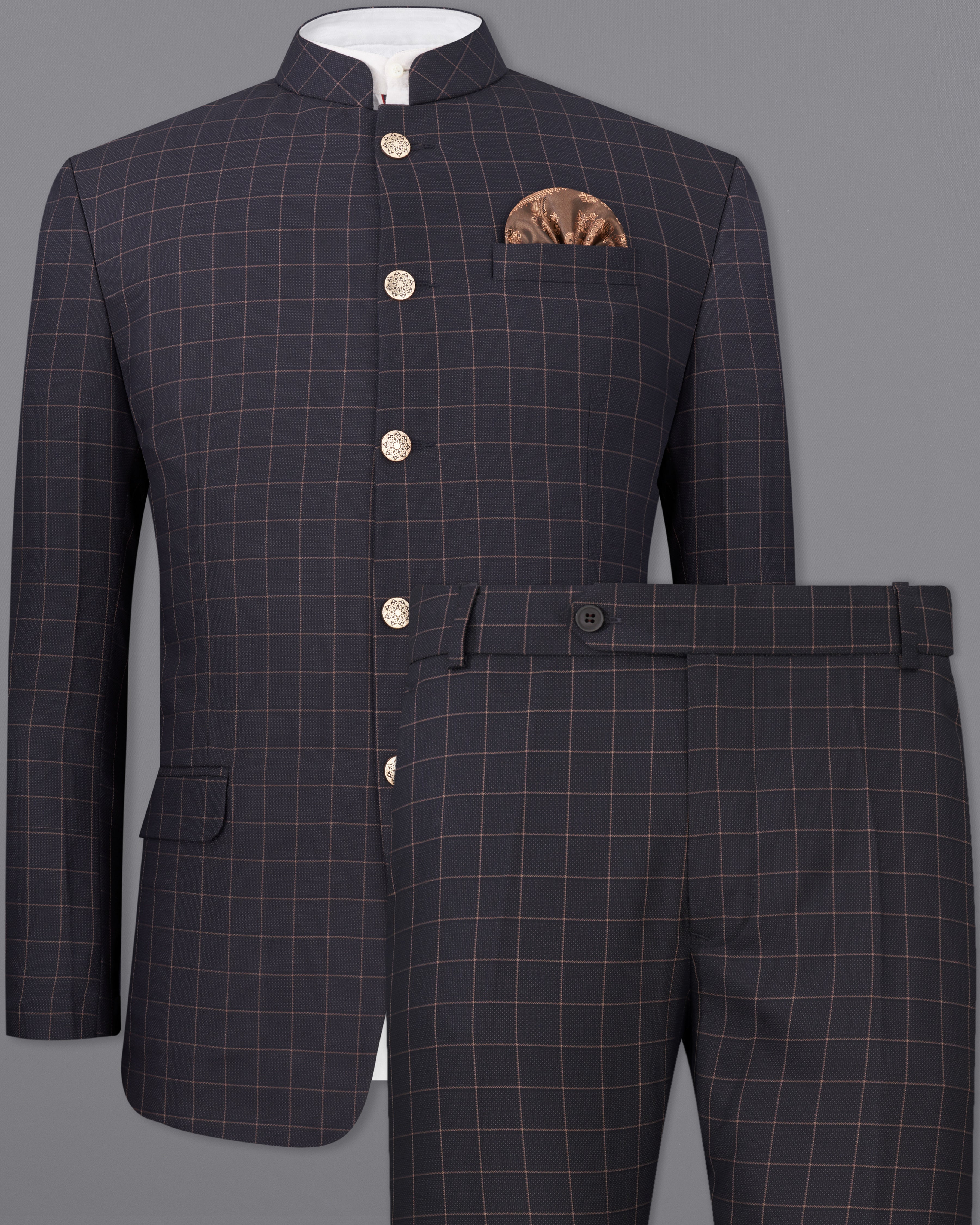 Haiti Navy Blue Checkered Bandhgala Suit ST2274-BG-36, ST2274-BG-38, ST2274-BG-40, ST2274-BG-42, ST2274-BG-44, ST2274-BG-46, ST2274-BG-48, ST2274-BG-50, ST2274-BG-52, ST2274-BG-54, ST2274-BG-56, ST2274-BG-58, ST2274-BG-60