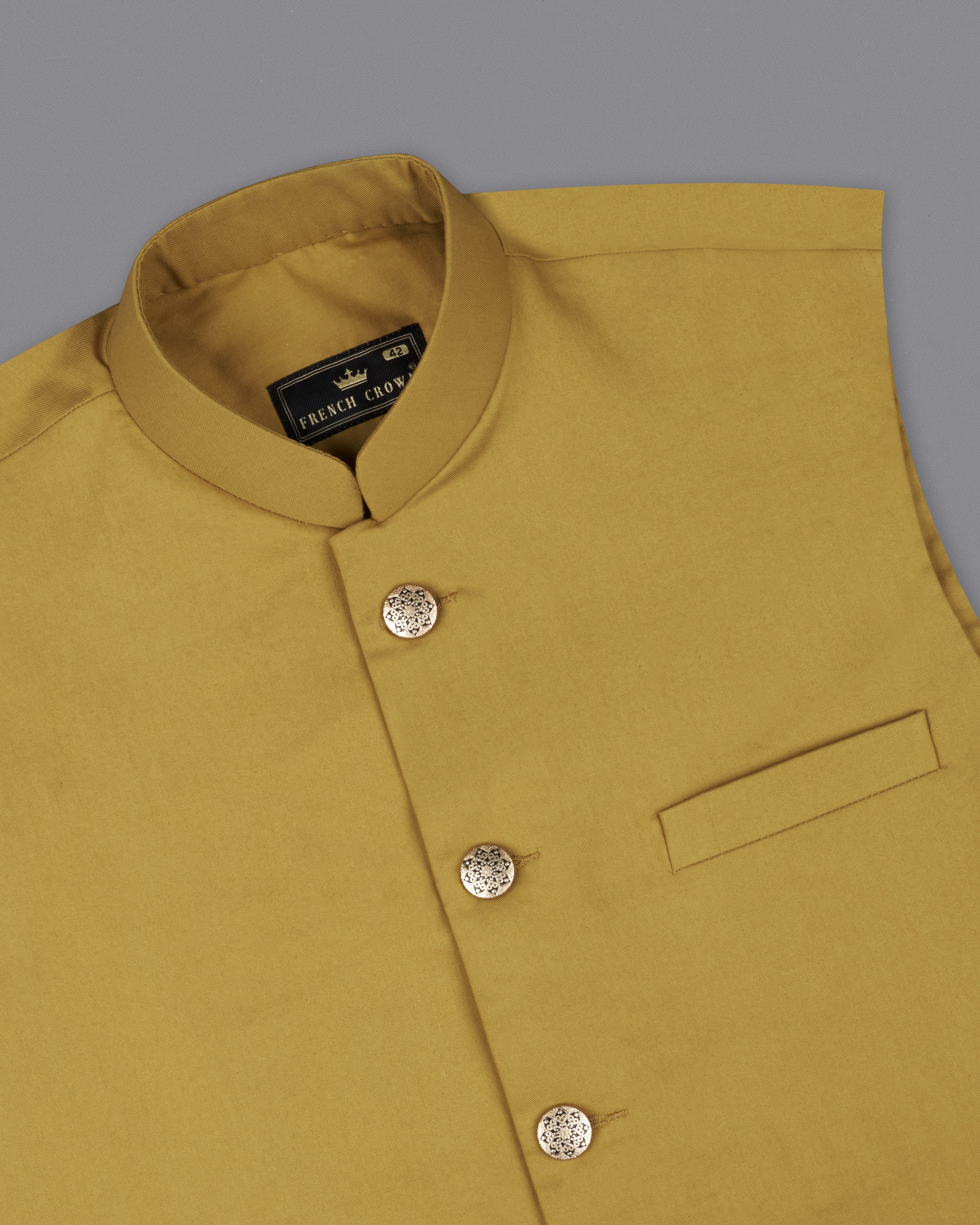 Sycamore Yellow Premium Cotton Cross Buttoned Bandhgala Suit ST2316-CBG2-36, ST2316-CBG2-38, ST2316-CBG2-40, ST2316-CBG2-42, ST2316-CBG2-44, ST2316-CBG2-46, ST2316-CBG2-48, ST2316-CBG2-50, ST2316-CBG2-52, ST2316-CBG2-54, ST2316-CBG2-56, ST2316-CBG2-58, ST2316-CBG2-60