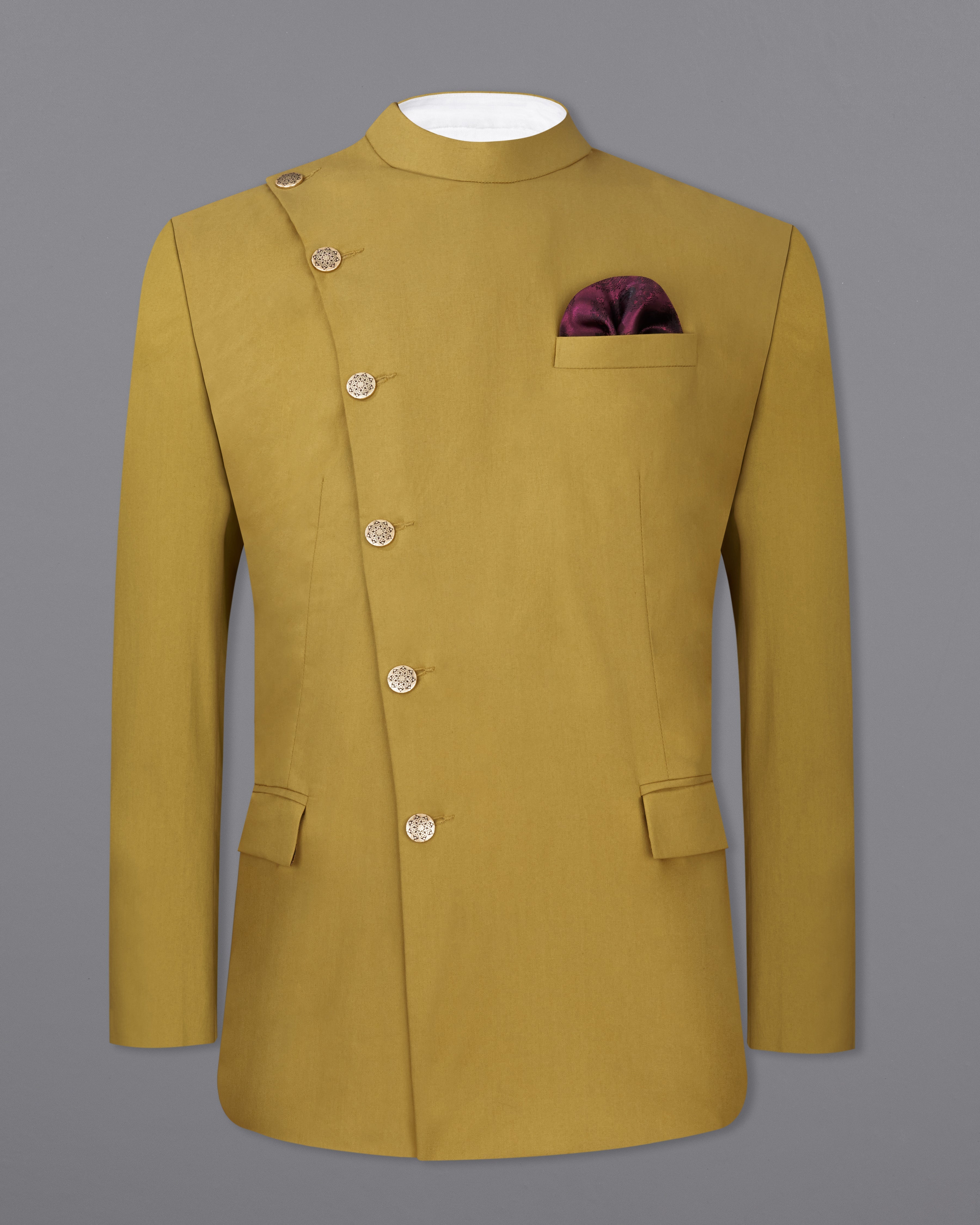 Sycamore Yellow Premium Cotton Cross Buttoned Bandhgala Suit ST2316-CBG2-36, ST2316-CBG2-38, ST2316-CBG2-40, ST2316-CBG2-42, ST2316-CBG2-44, ST2316-CBG2-46, ST2316-CBG2-48, ST2316-CBG2-50, ST2316-CBG2-52, ST2316-CBG2-54, ST2316-CBG2-56, ST2316-CBG2-58, ST2316-CBG2-60