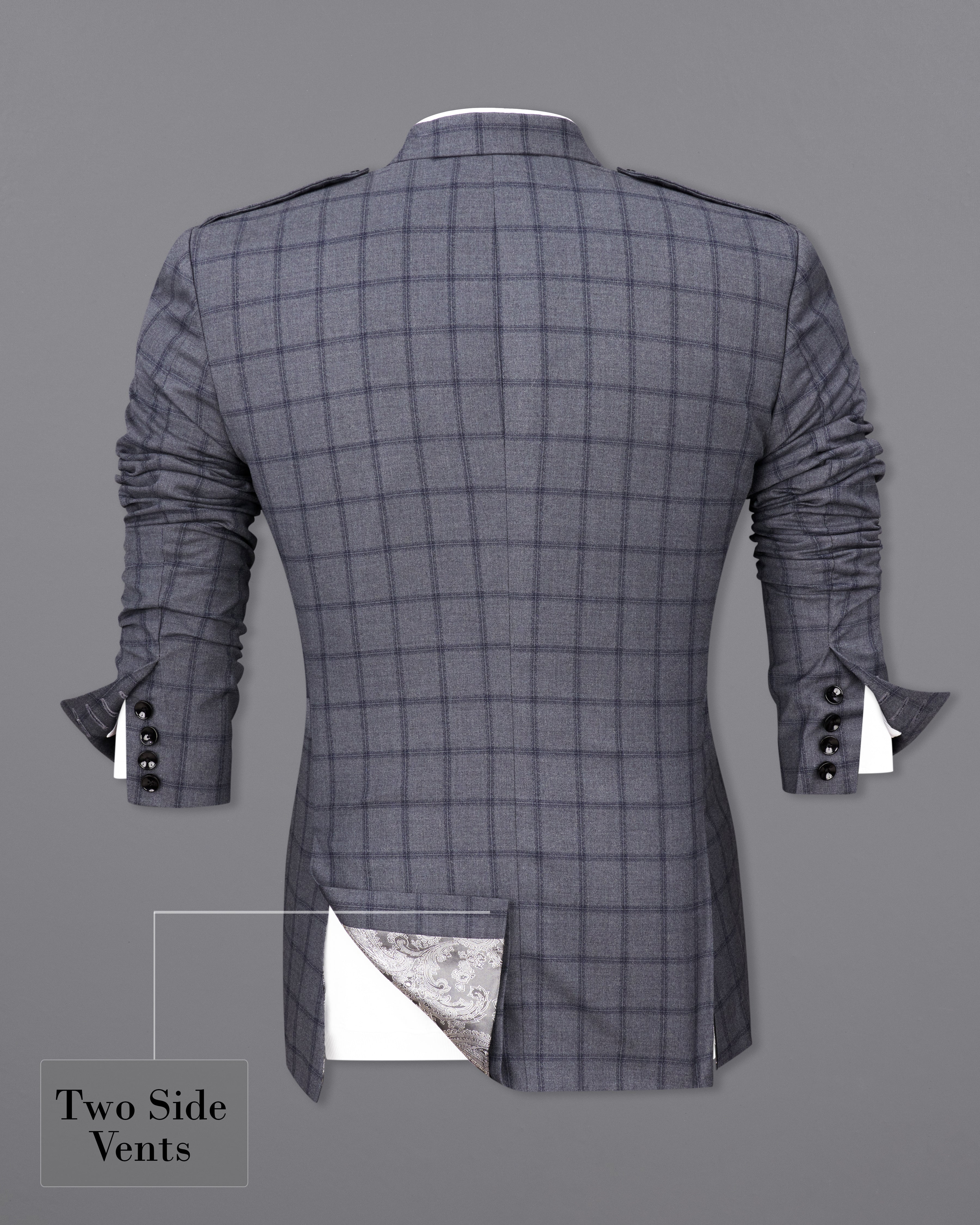 Wenge Gray Windowpane Double Breasted Designer Suit with Belt Closure ST2373-DB-D43-36, ST2373-DB-D43-38, ST2373-DB-D43-40, ST2373-DB-D43-42, ST2373-DB-D43-44, ST2373-DB-D43-46, ST2373-DB-D43-48, ST2373-DB-D43-50, ST2373-DB-D43-52, ST2373-DB-D43-54, ST2373-DB-D43-56, ST2373-DB-D43-58, ST2373-DB-D43-60