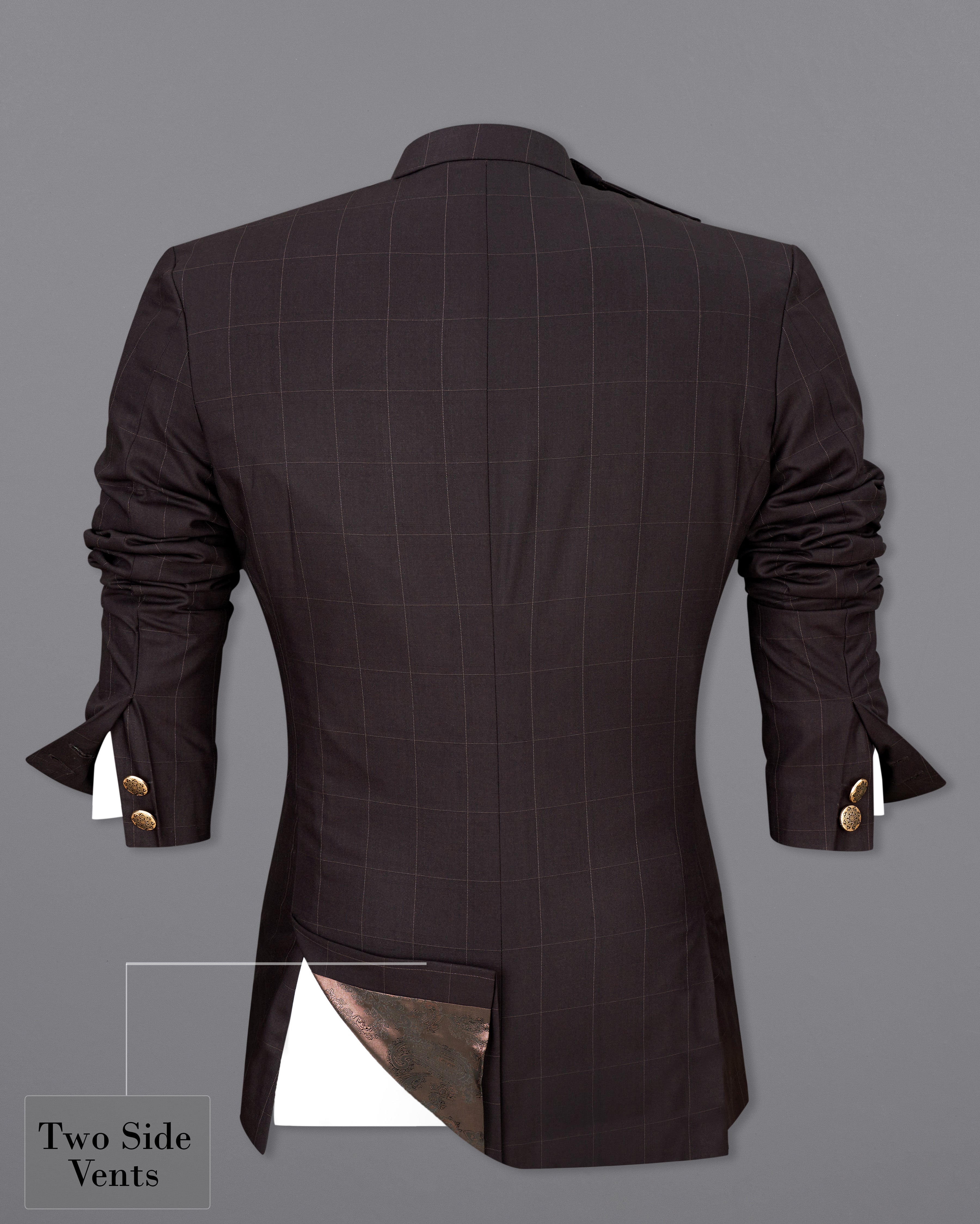 Piano Brown Windowpane Cross Placket Bandhgala Suit