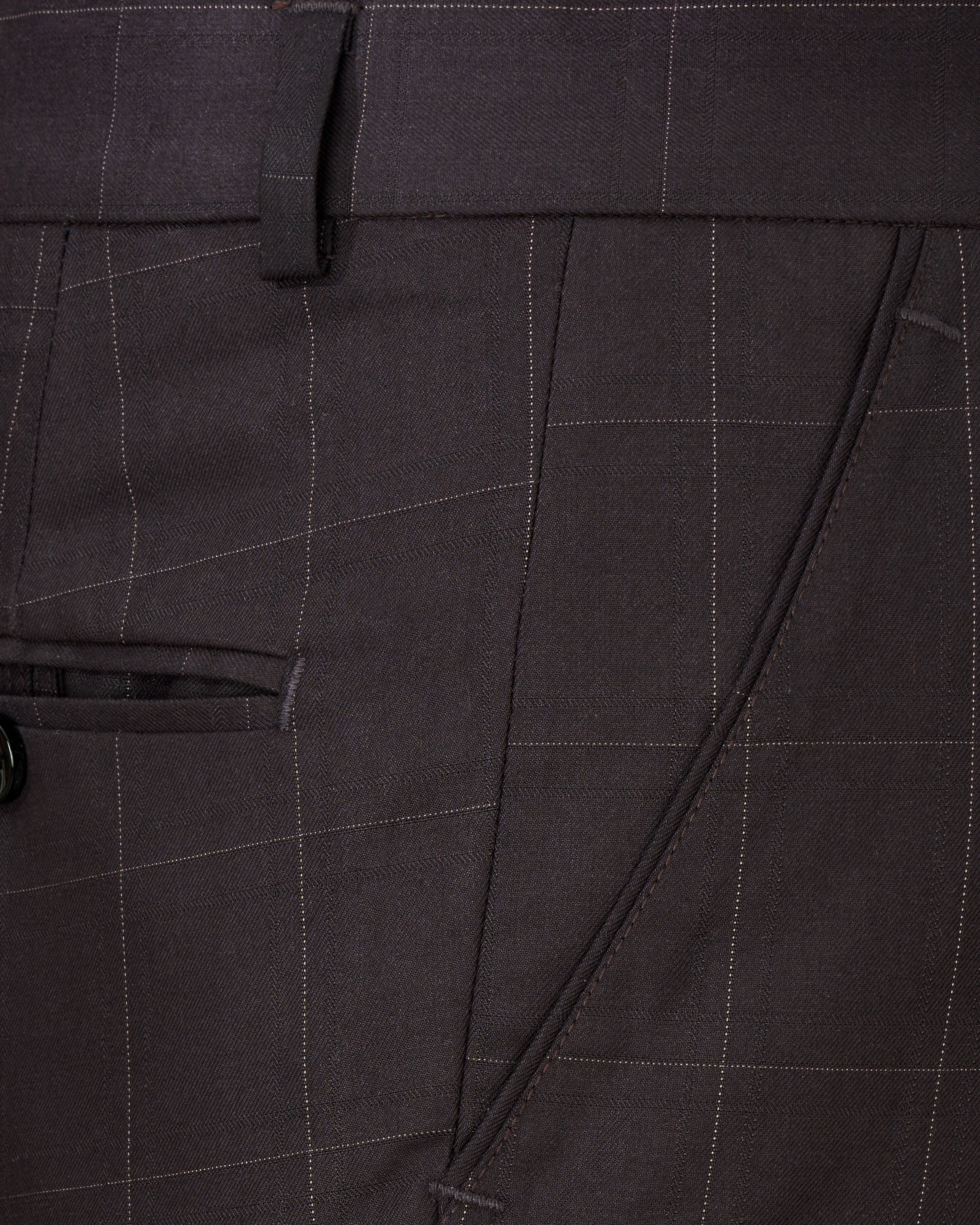 Piano Brown Windowpane Cross Placket Bandhgala Suit