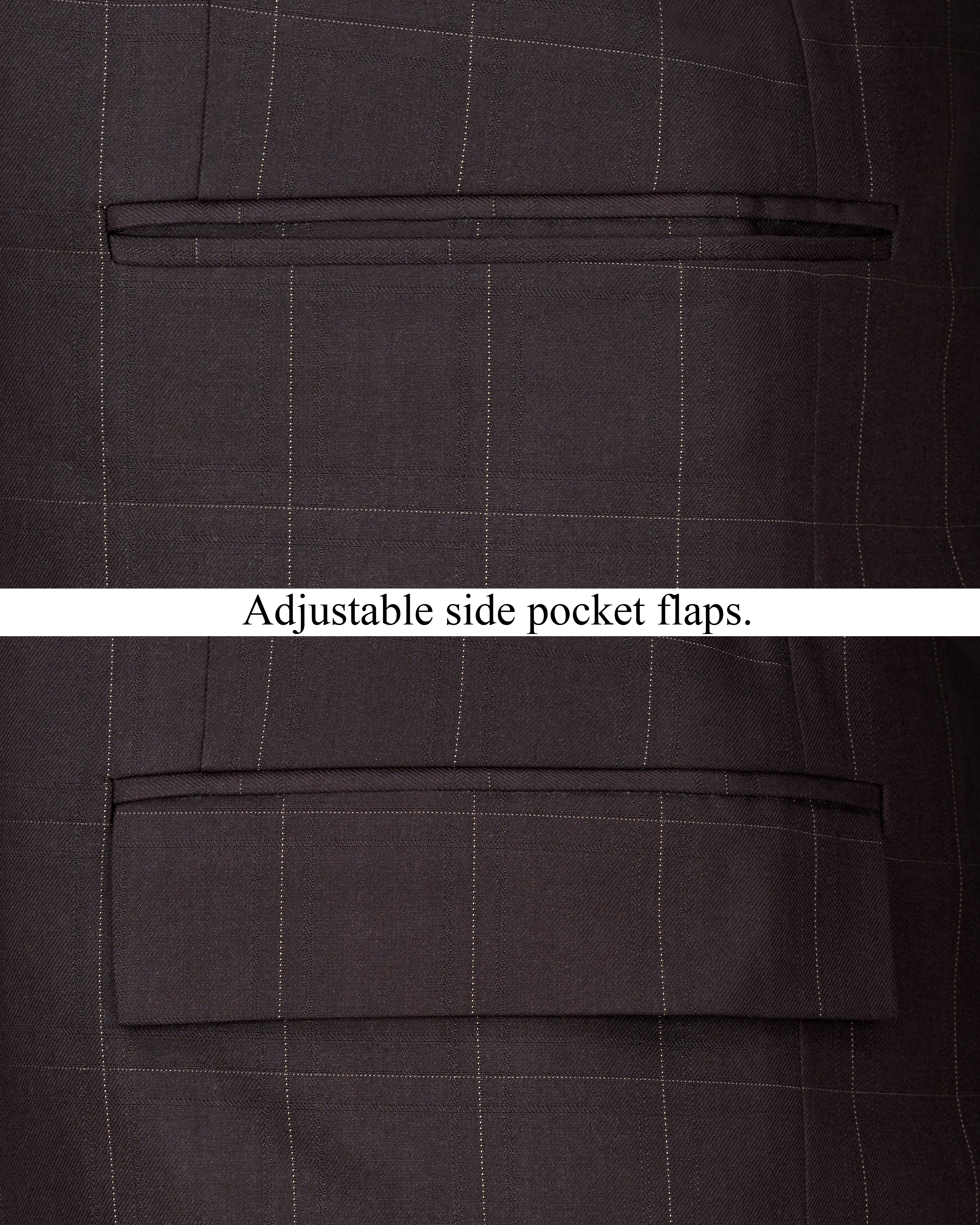 Piano Brown Windowpane Cross Placket Bandhgala Suit