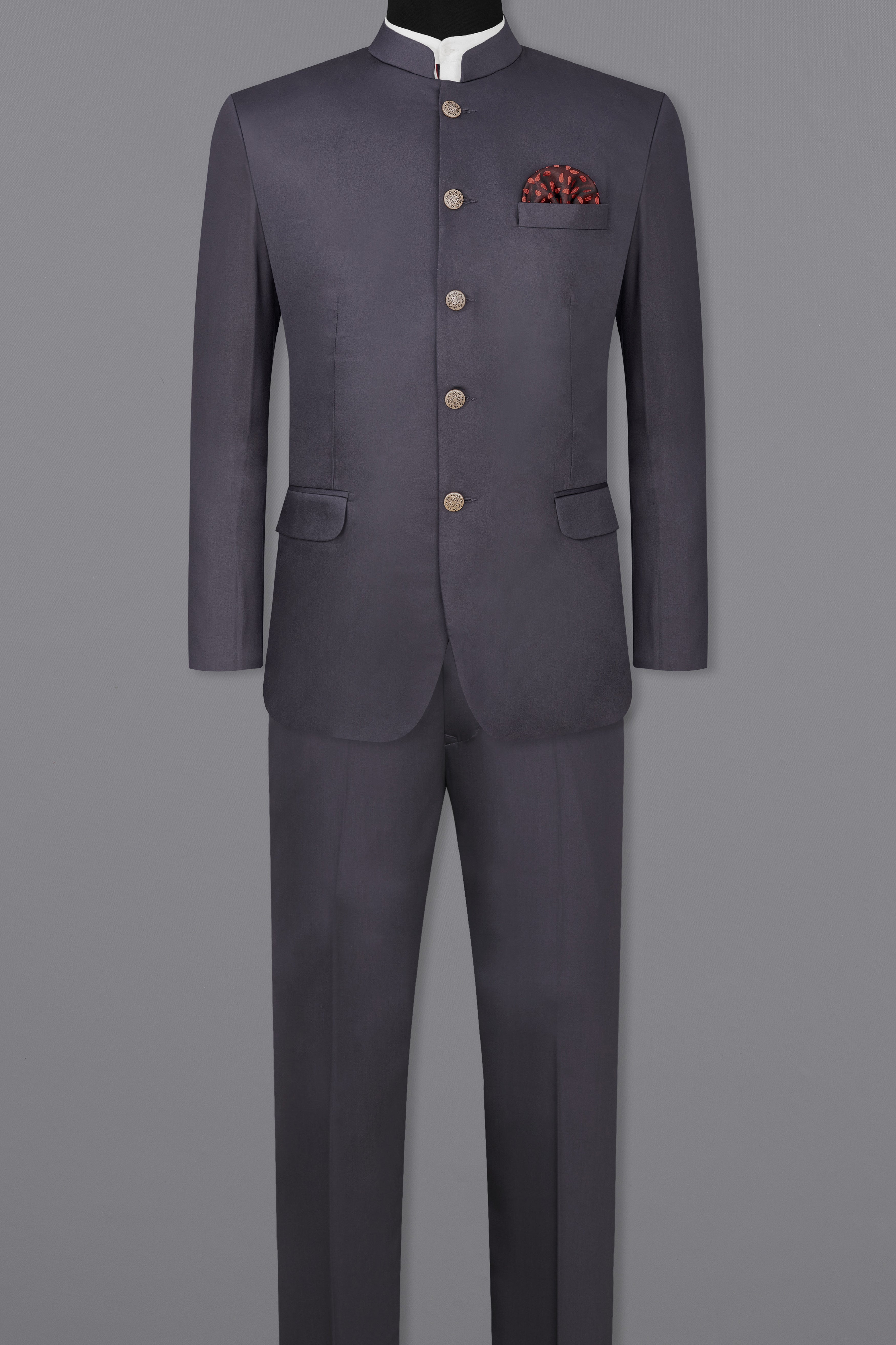 Porpoise Gray Subtle Sheen Bandhgala Suit