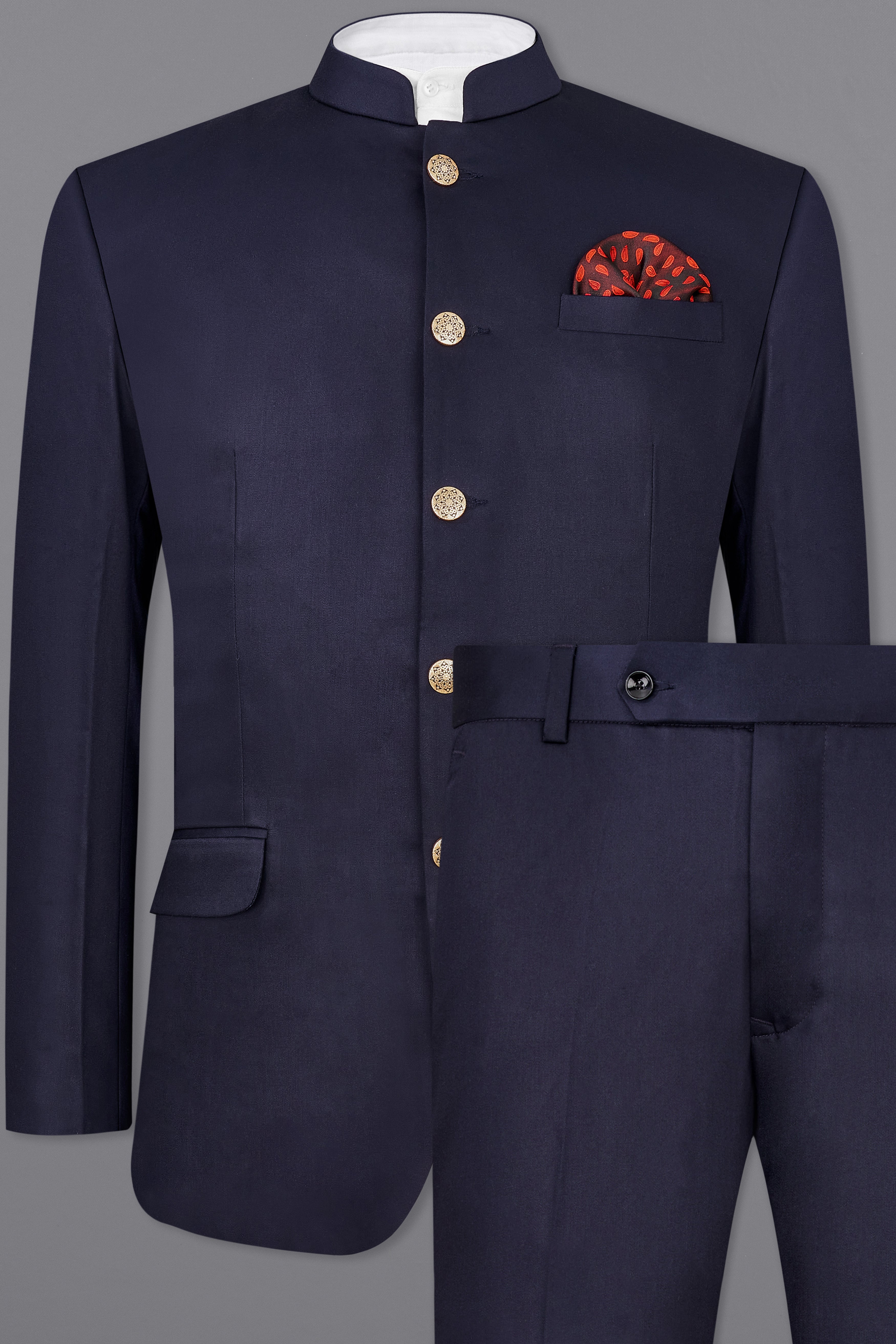 Navy Subtle Sheen Blue Bandhgala Suit