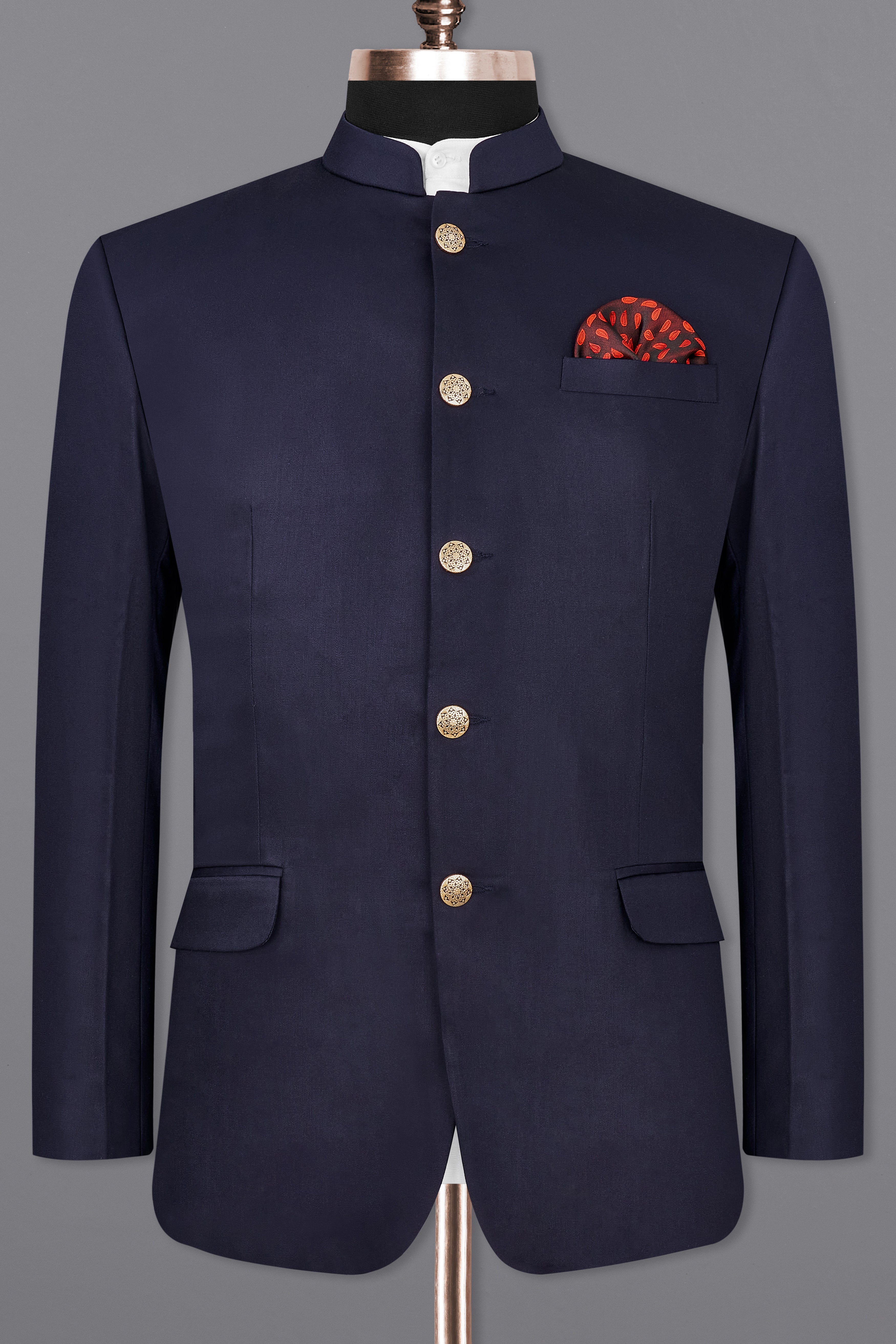 Navy Subtle Sheen Blue Bandhgala Suit