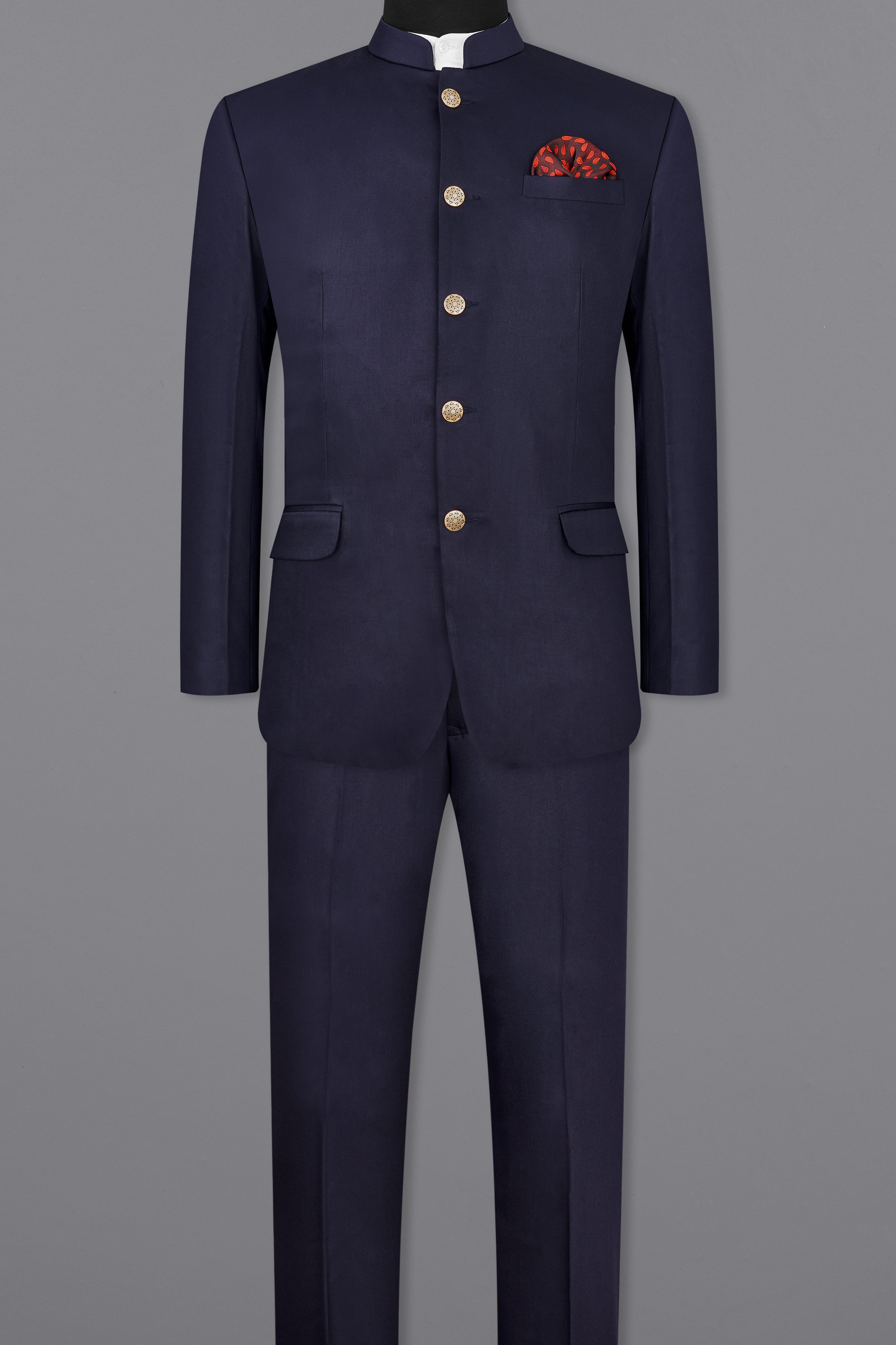 Navy Subtle Sheen Blue Bandhgala Suit