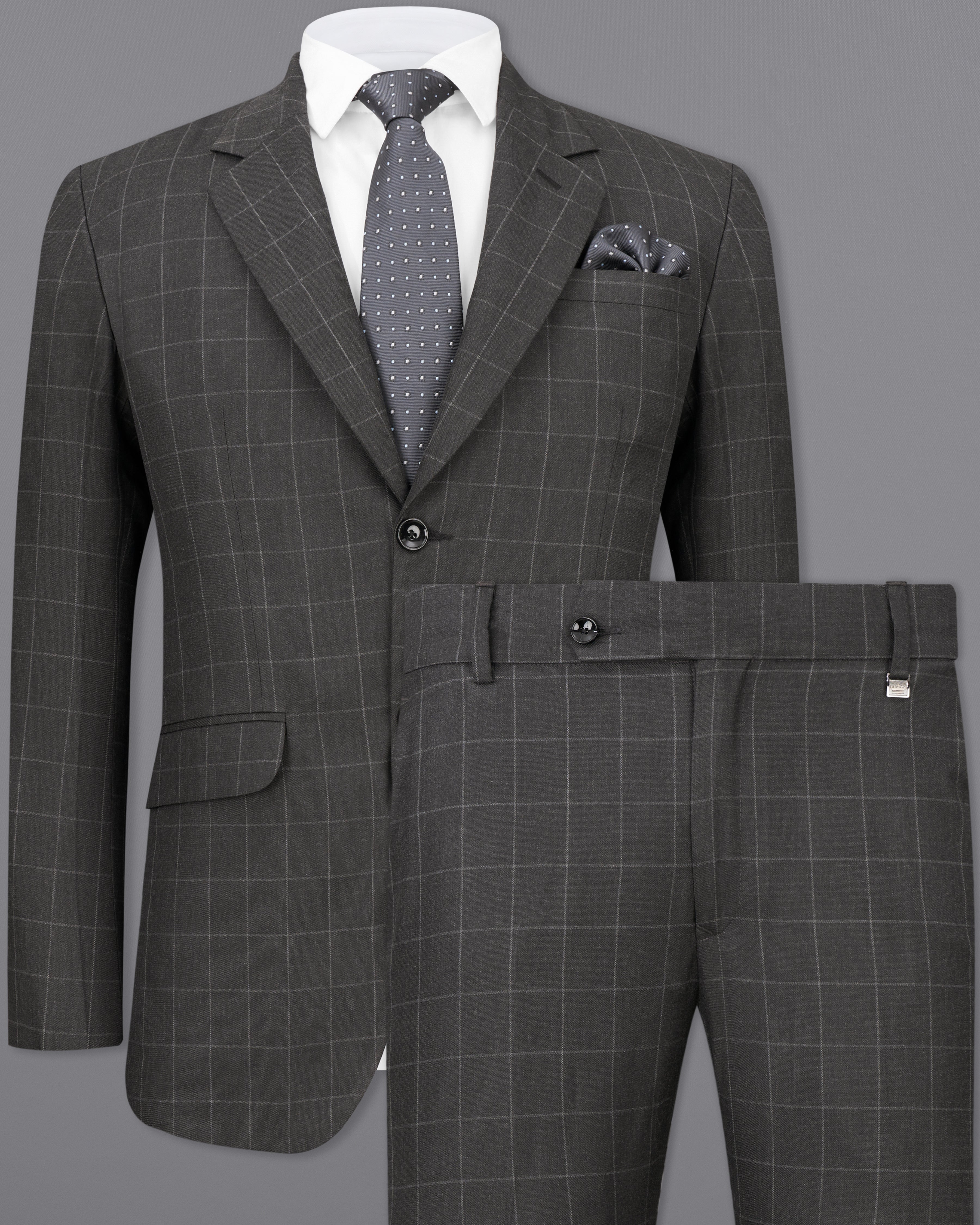 Charcoal Gray Windowpane Single Breasted Suit ST2473-SB-36, ST2473-SB-38, ST2473-SB-40, ST2473-SB-42, ST2473-SB-44, ST2473-SB-46, ST2473-SB-48, ST2473-SB-50, ST2473-SB-52, ST2473-SB-54, ST2473-SB-56, ST2473-SB-58, ST2473-SB-60