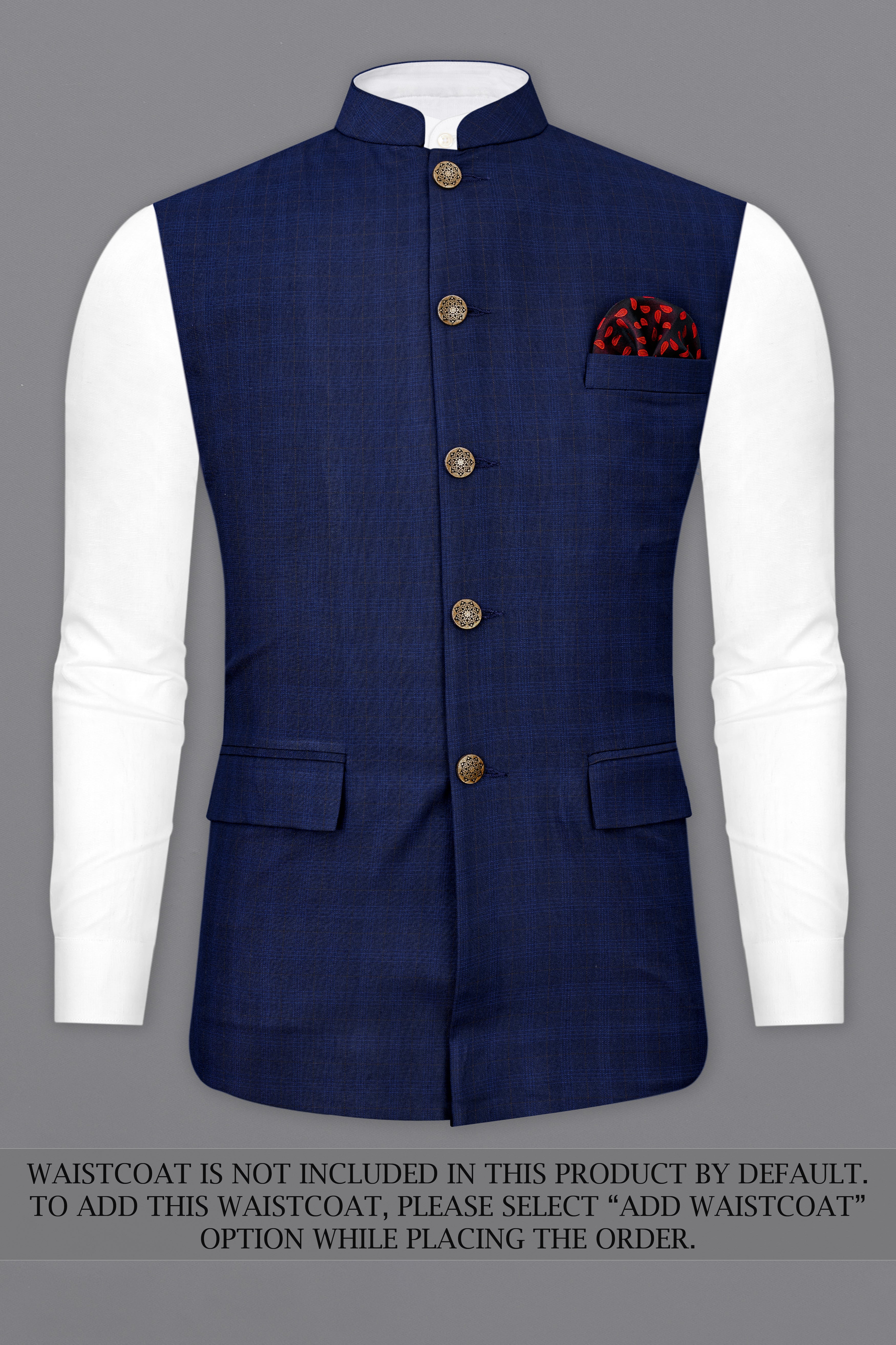 Tuna Blue Windowpane Cross Placket Bandhgaala Suit