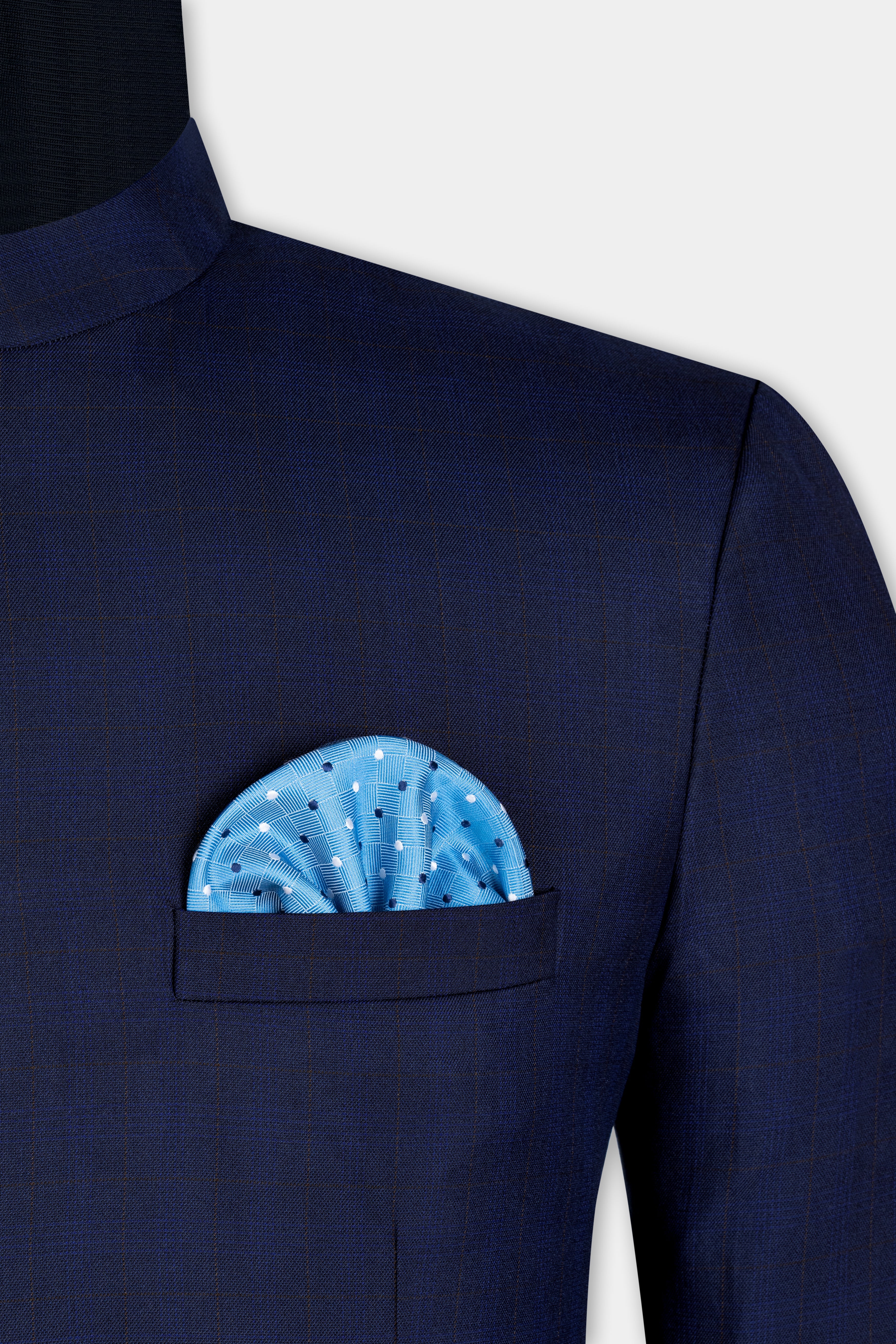 Tuna Blue Windowpane Cross Placket Bandhgaala Suit