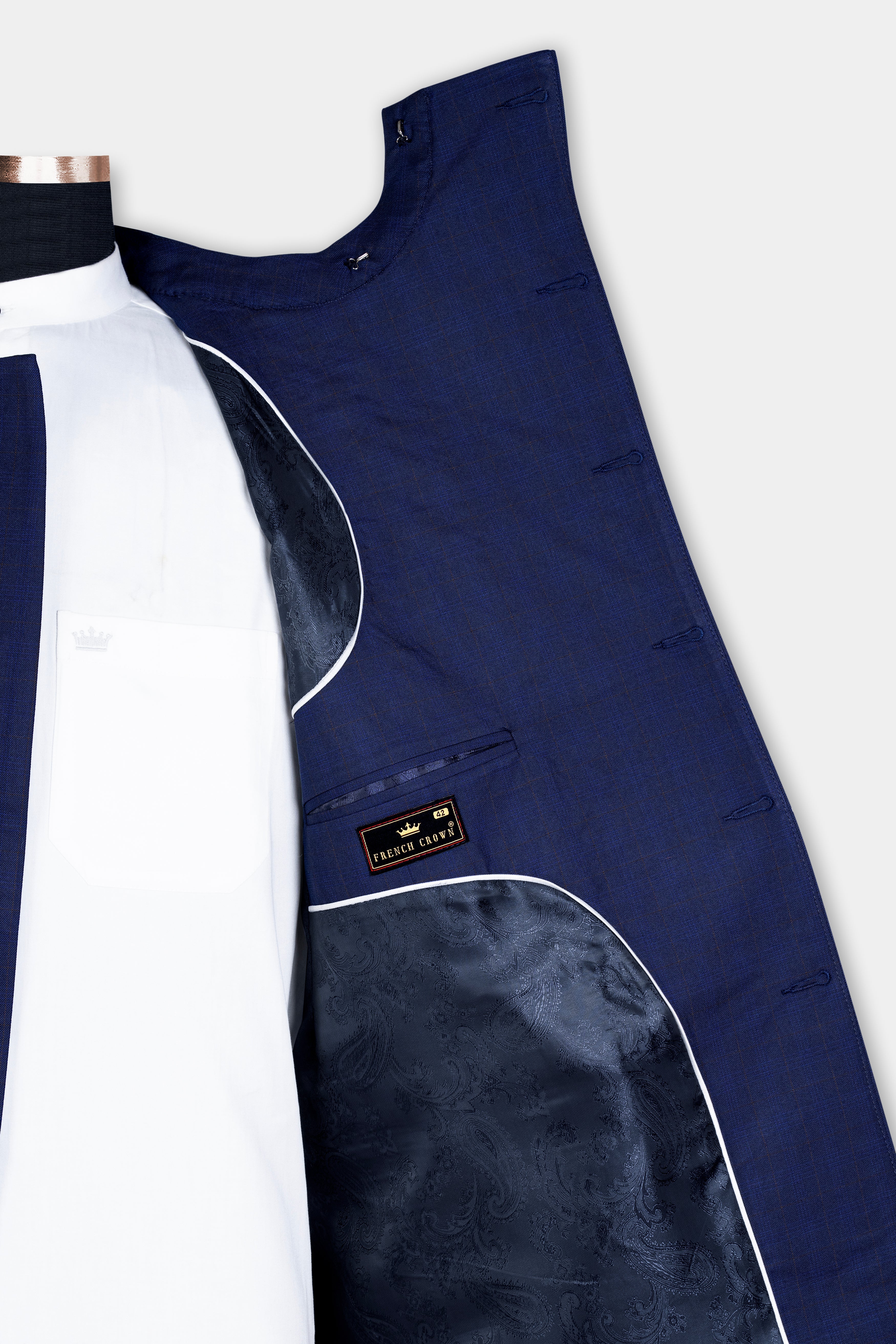 Tuna Blue Windowpane Cross Placket Bandhgaala Suit