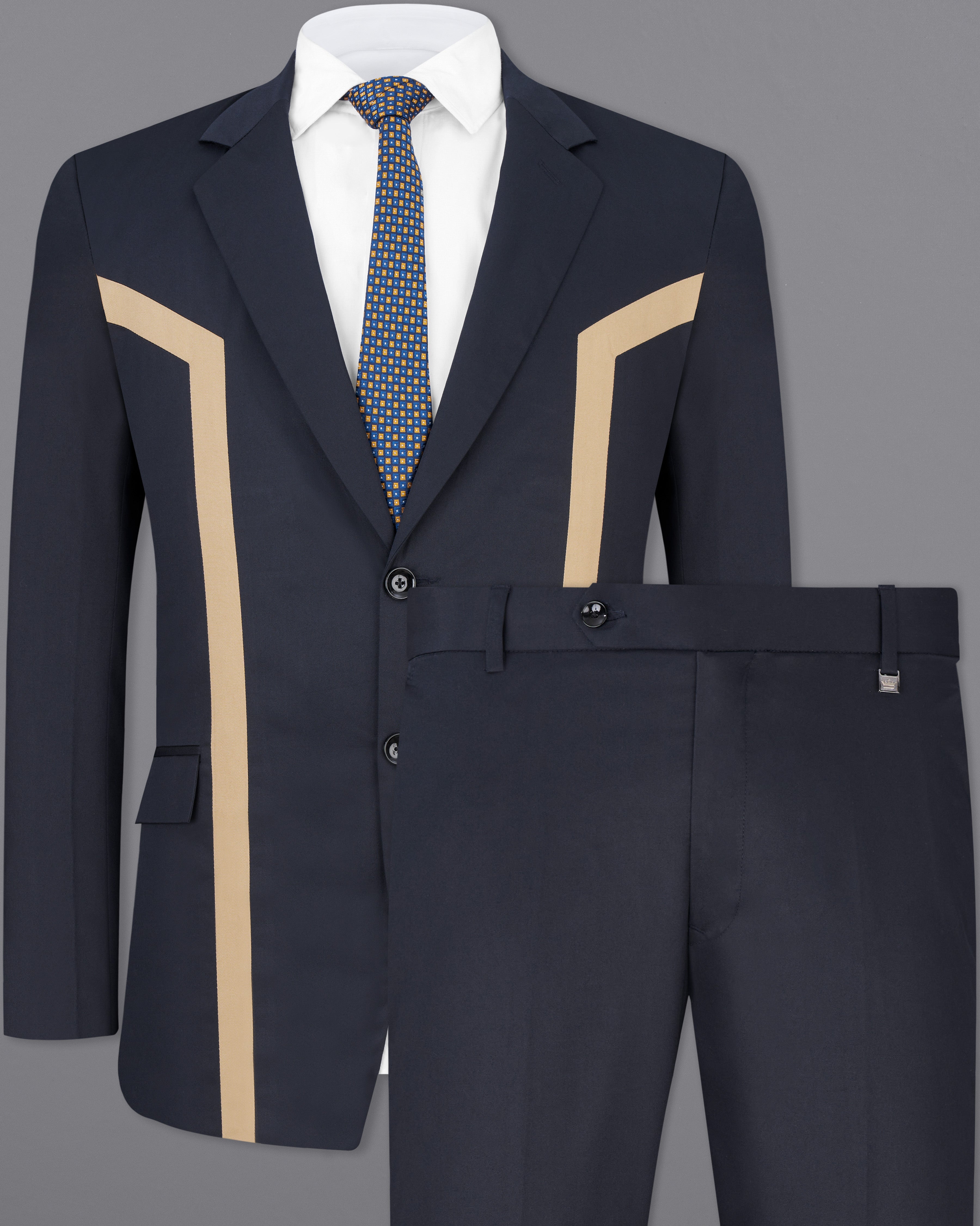 Thunder Navy Blue with Brown Patch Work Premium Cotton Designer Suit ST2509-SB-D229-36, ST2509-SB-D229-38, ST2509-SB-D229-40, ST2509-SB-D229-42, ST2509-SB-D229-44, ST2509-SB-D229-46, ST2509-SB-D229-48, ST2509-SB-D229-50, ST2509-SB-D229-52, ST2509-SB-D229-54, ST2509-SB-D229-56, ST2509-SB-D229-58, ST2509-SB-D229-60