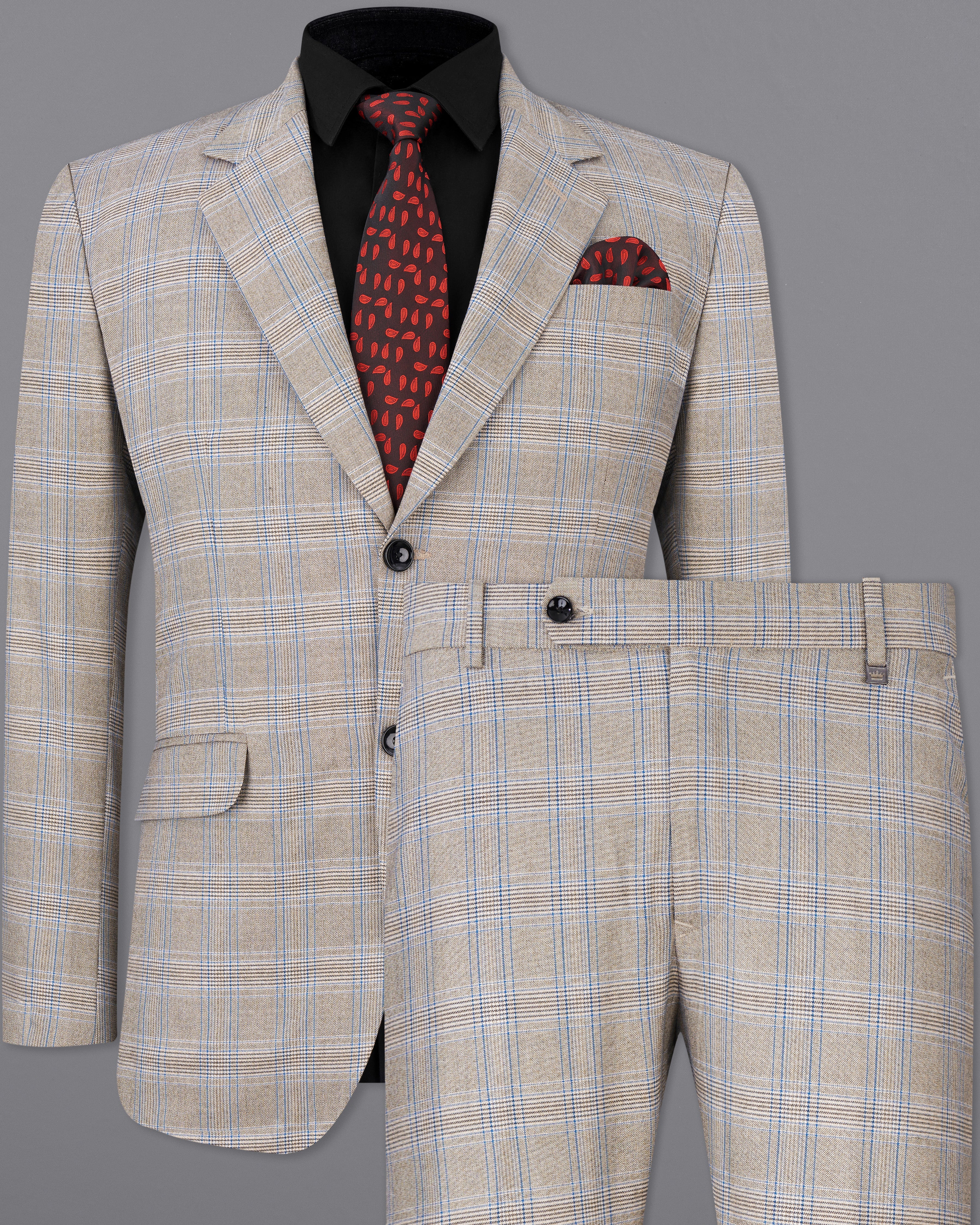 Sandrift Brown with Persian Blue Plaid Single Breasted Suit ST2512-SB-36, ST2512-SB-38, ST2512-SB-40, ST2512-SB-42, ST2512-SB-44, ST2512-SB-46, ST2512-SB-48, ST2512-SB-50, ST2512-SB-52, ST2512-SB-54, ST2512-SB-56, ST2512-SB-58, ST2512-SB-60