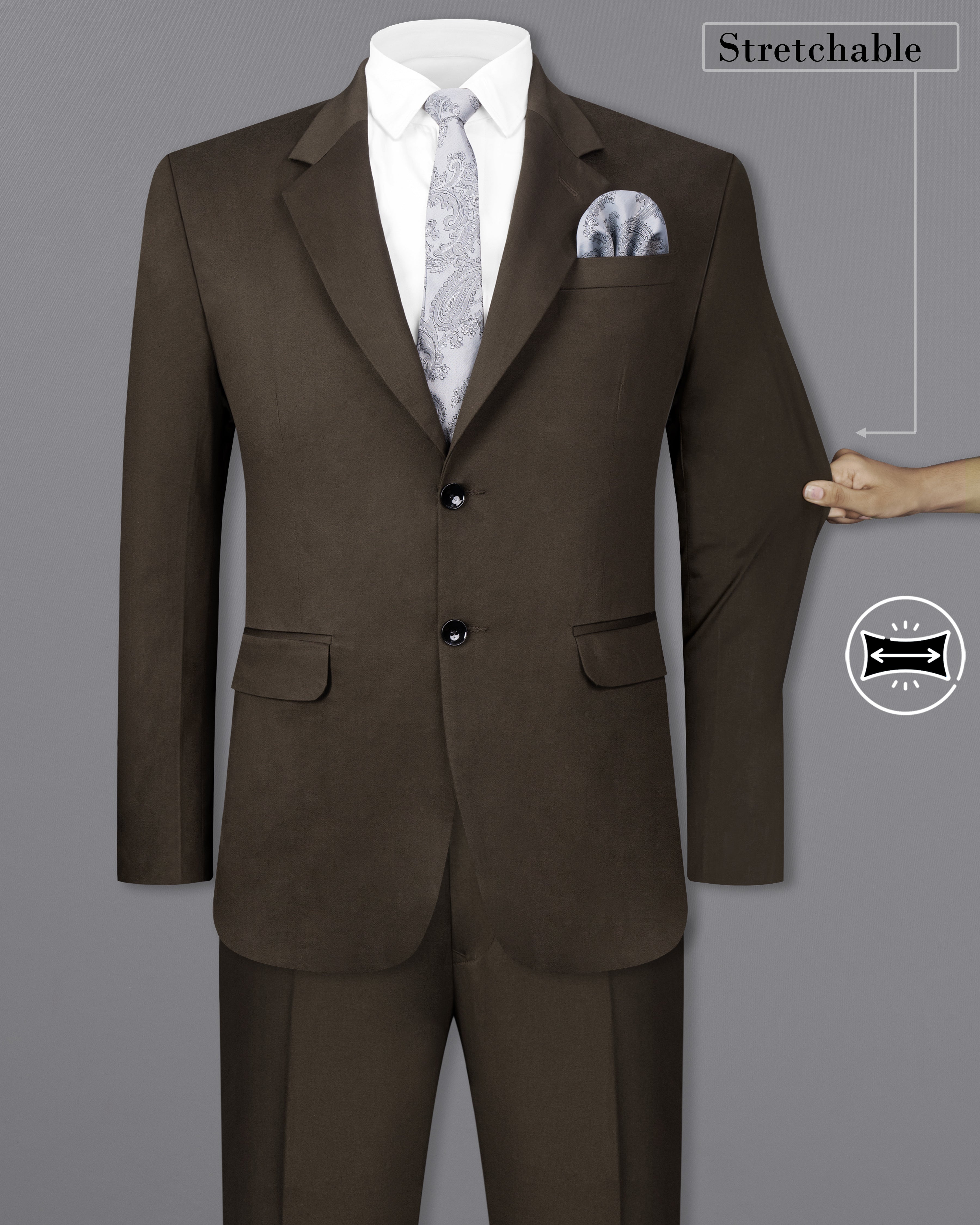 Walnut Brown Solid Stretchable Premium Cotton traveler Suit ST2627-SB-36,ST2627-SB-38,ST2627-SB-40,ST2627-SB-42,ST2627-SB-44,ST2627-SB-46,ST2627-SB-48,ST2627-SB-50,ST2627-SB-52,ST2627-SB-54,ST2627-SB-56,ST2627-SB-58,ST2627-SB-60