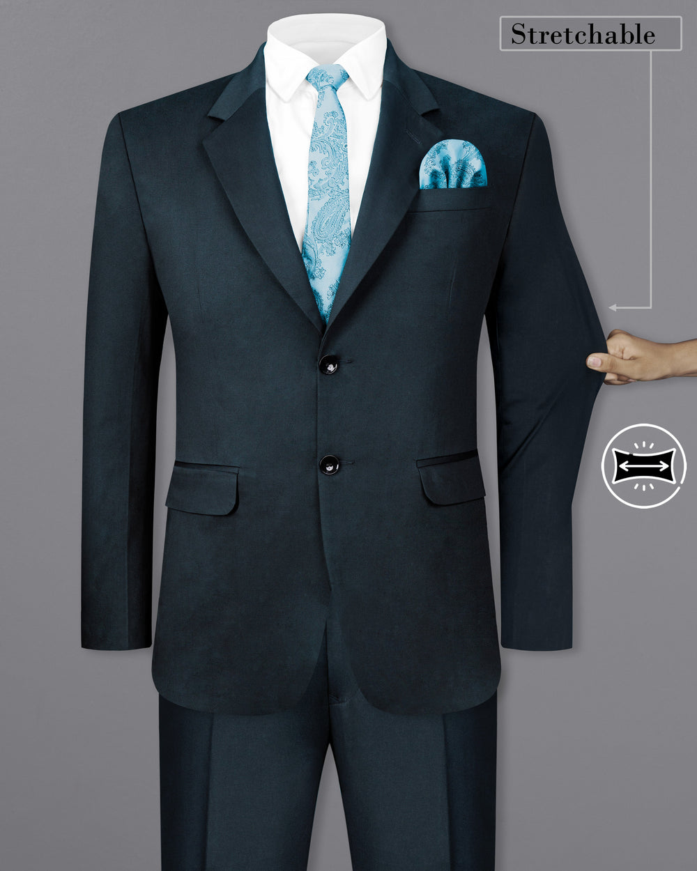 TIMBER SEA BLUE SOLID STRETCHABLE PREMIUM COTTON TRAVELER SUIT