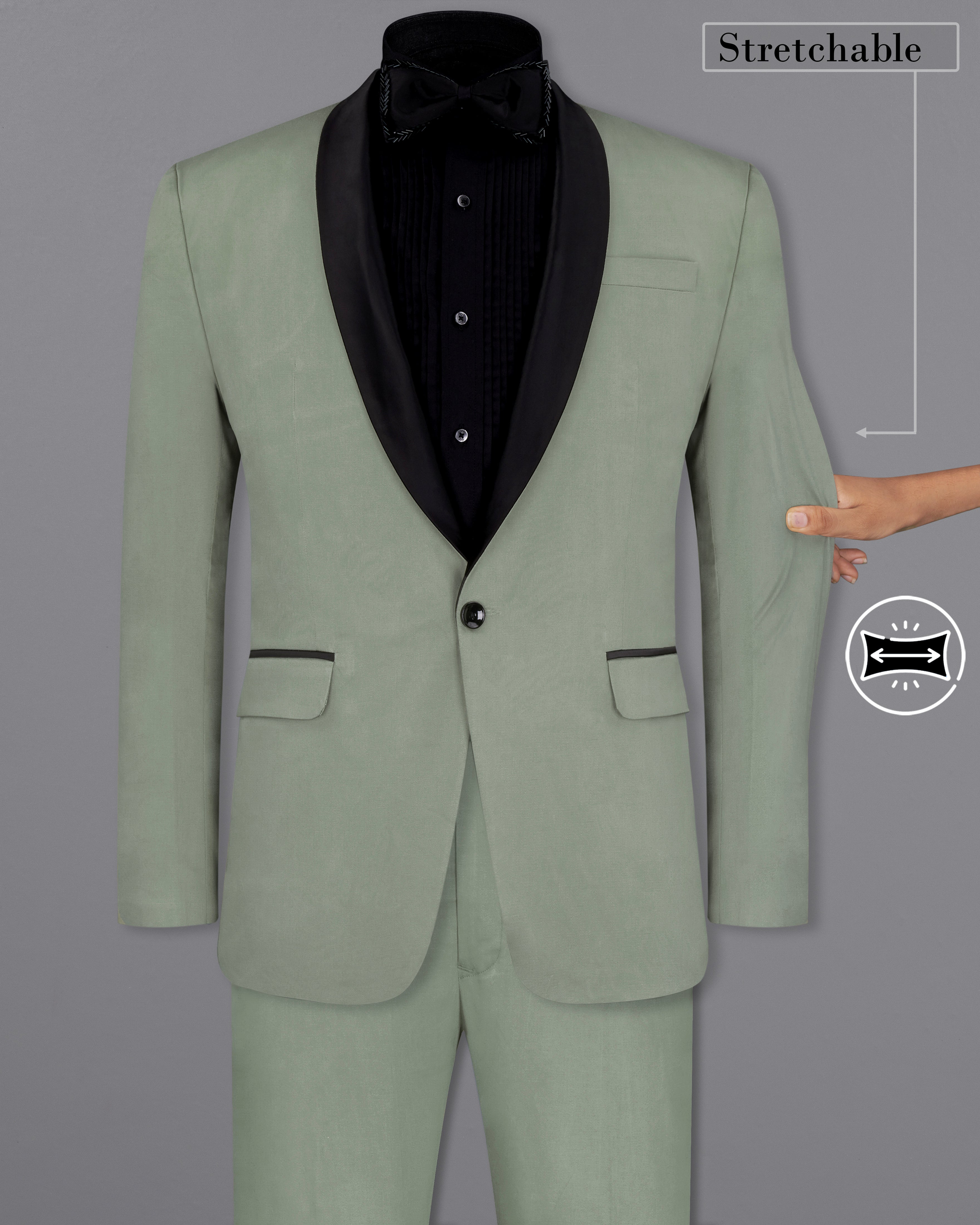 Granite Green Tuxedo With Black Lapel Premium Cotton Stretchable traveler Suit