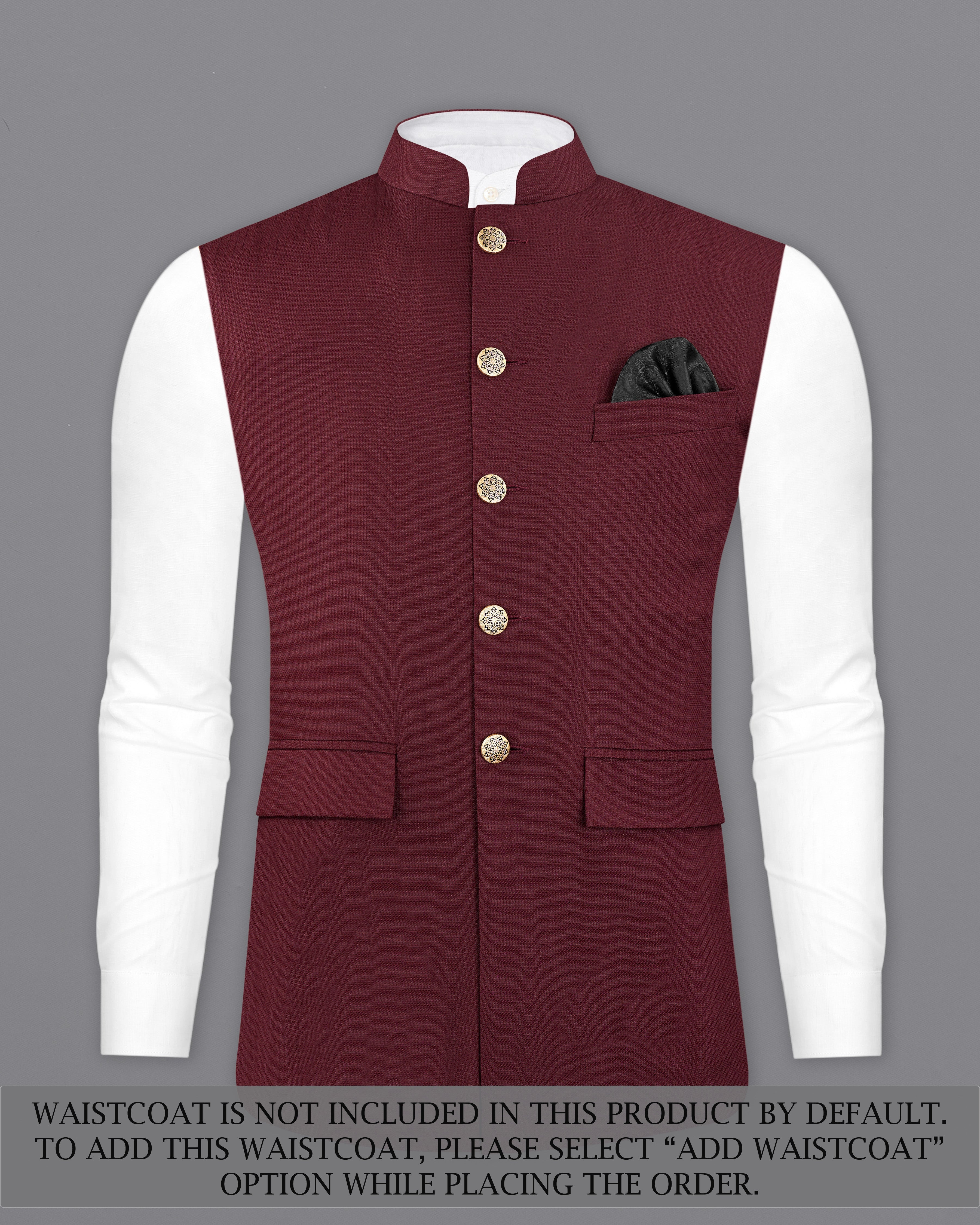 Maroon Dobby Textured Cross Placket Bandhgala Suit