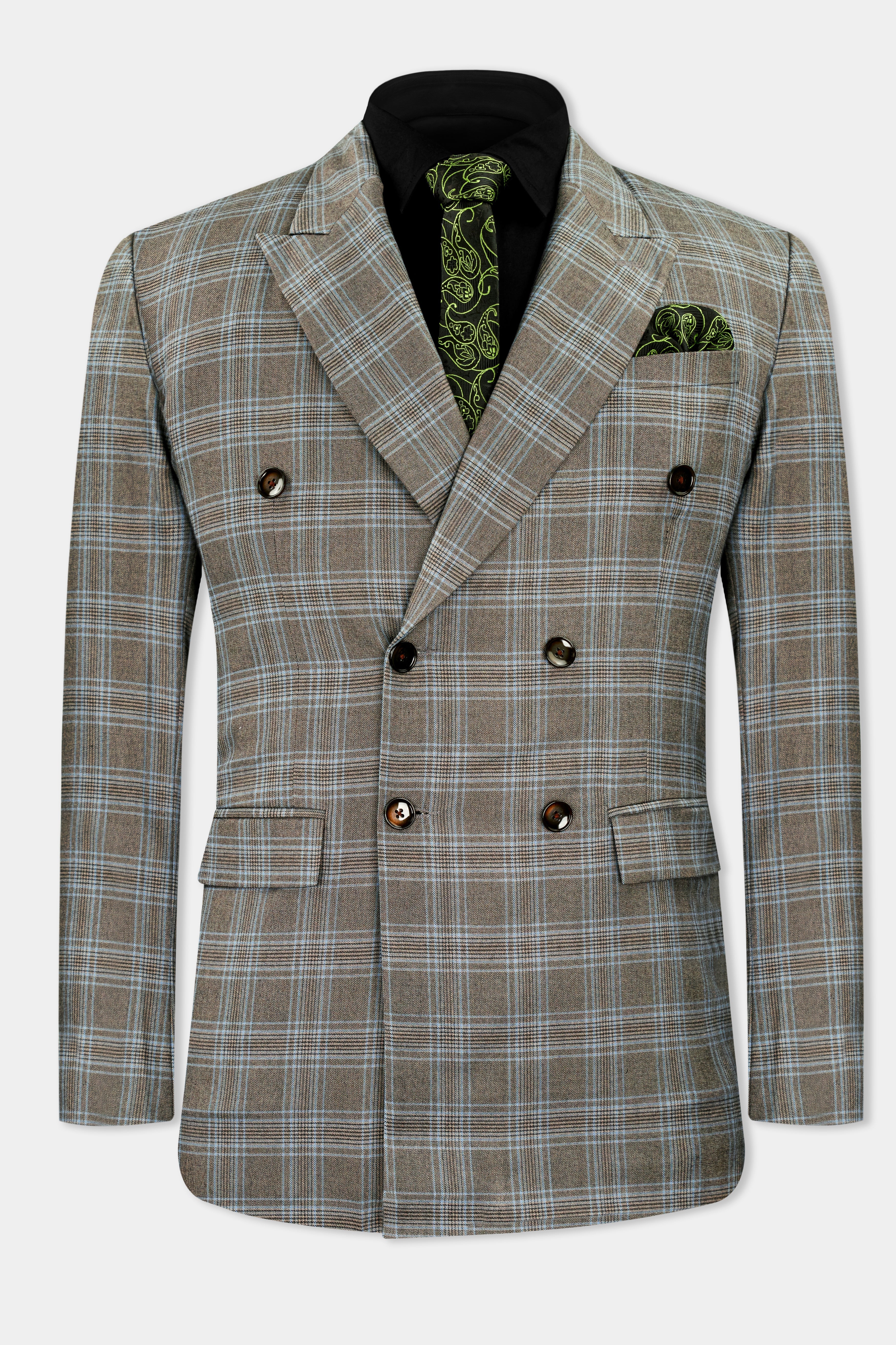 Dorado Brown with Casper Gray Plaid Wool Rich Double Breasted Suit ST2745-DB-36,ST2745-DB-38,ST2745-DB-40,ST2745-DB-42,ST2745-DB-44,ST2745-DB-46,ST2745-DB-48,ST2745-DB-50,ST2745-DB-52,ST2745-DB-54,ST2745-DB-56,ST2745-DB-58,ST2745-DB-60