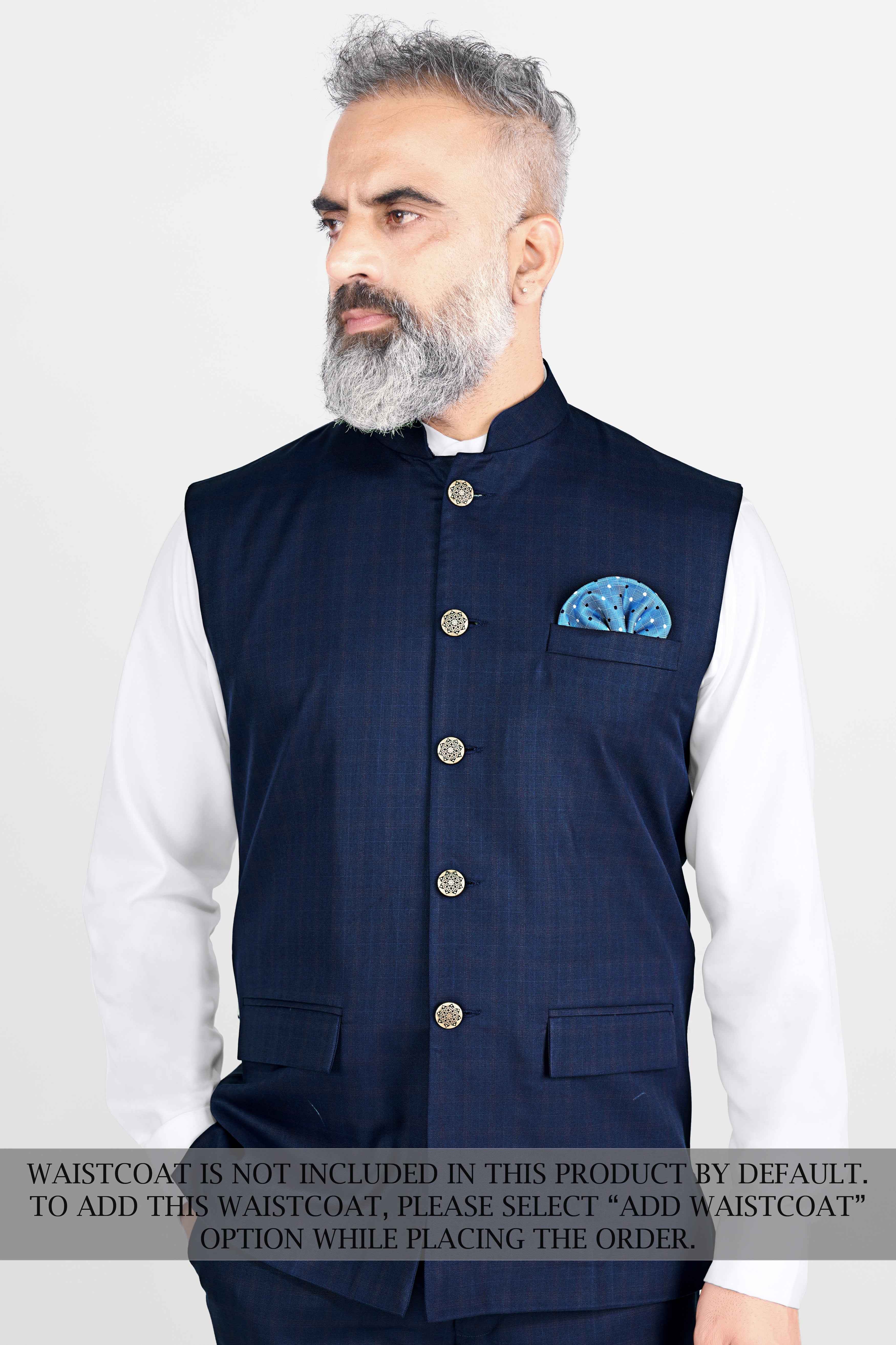 Nile Blue Wool Rich Cross Placket Bandhgala Suit