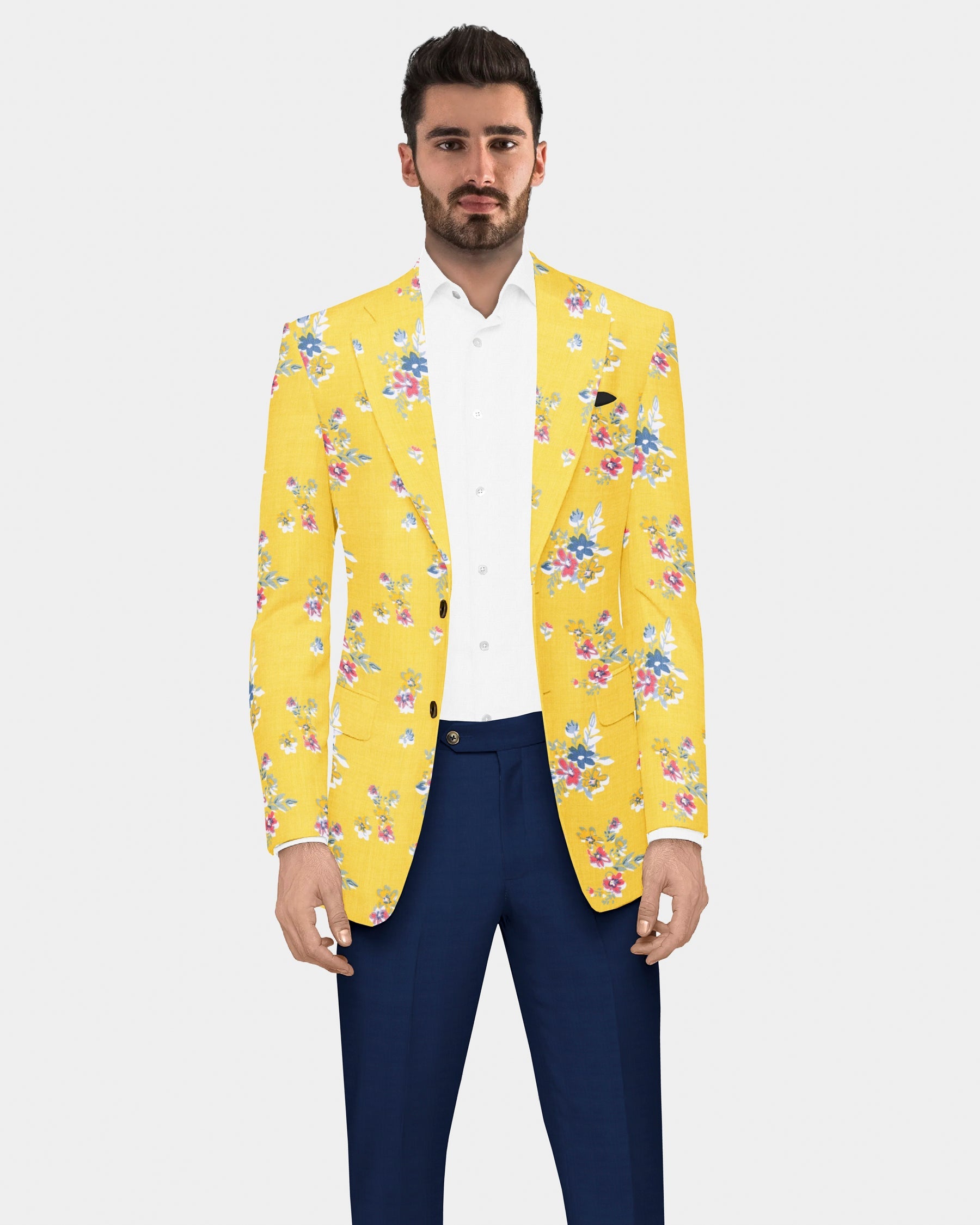 Sunshine yellow Flower Print Designer Blazer