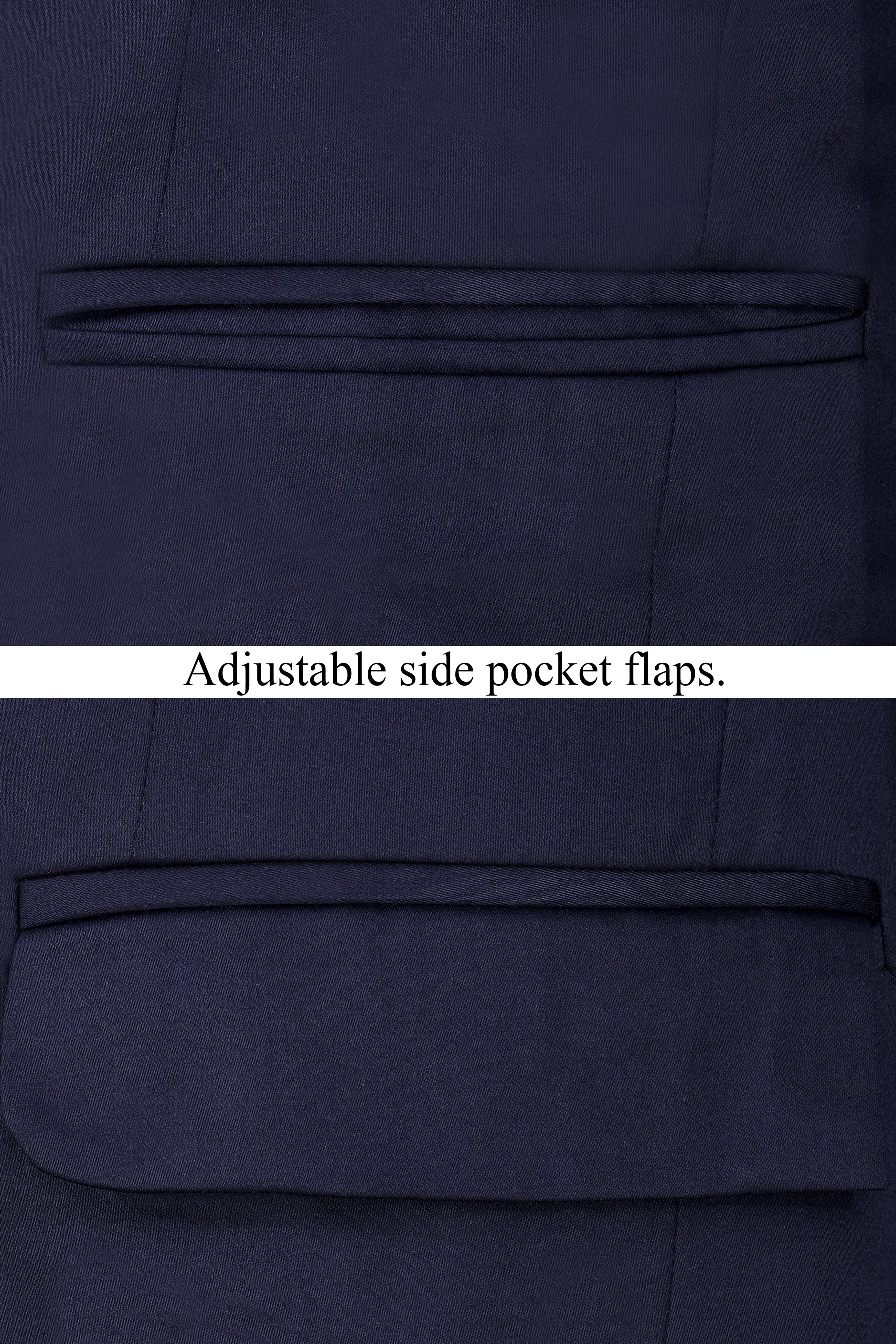 Navy Subtle Sheen Cross Placket Bandhgala/Mandarin Wool-Silk blend Suit