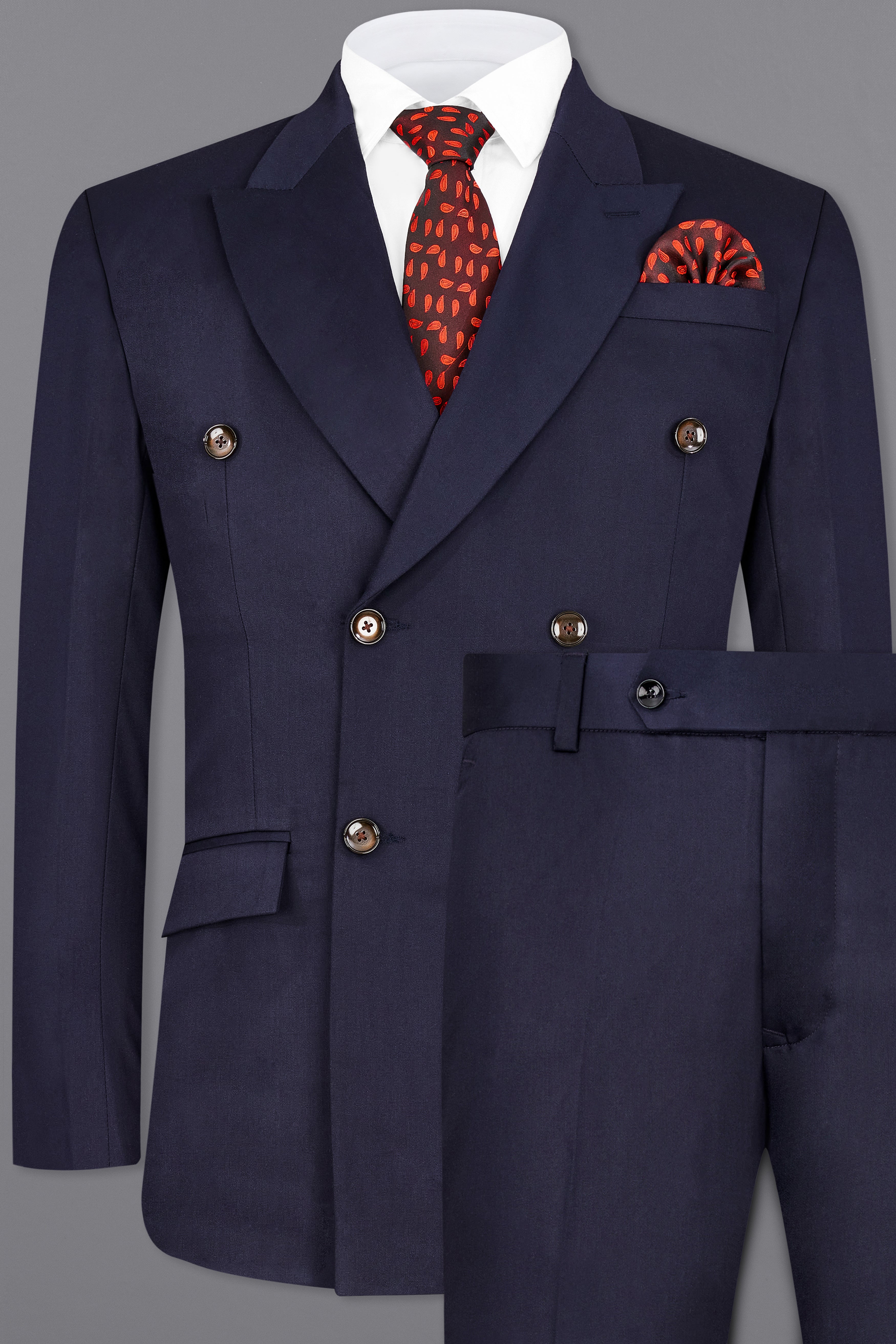 Navy Subtle Sheen Wool Blend Double Breasted Suit