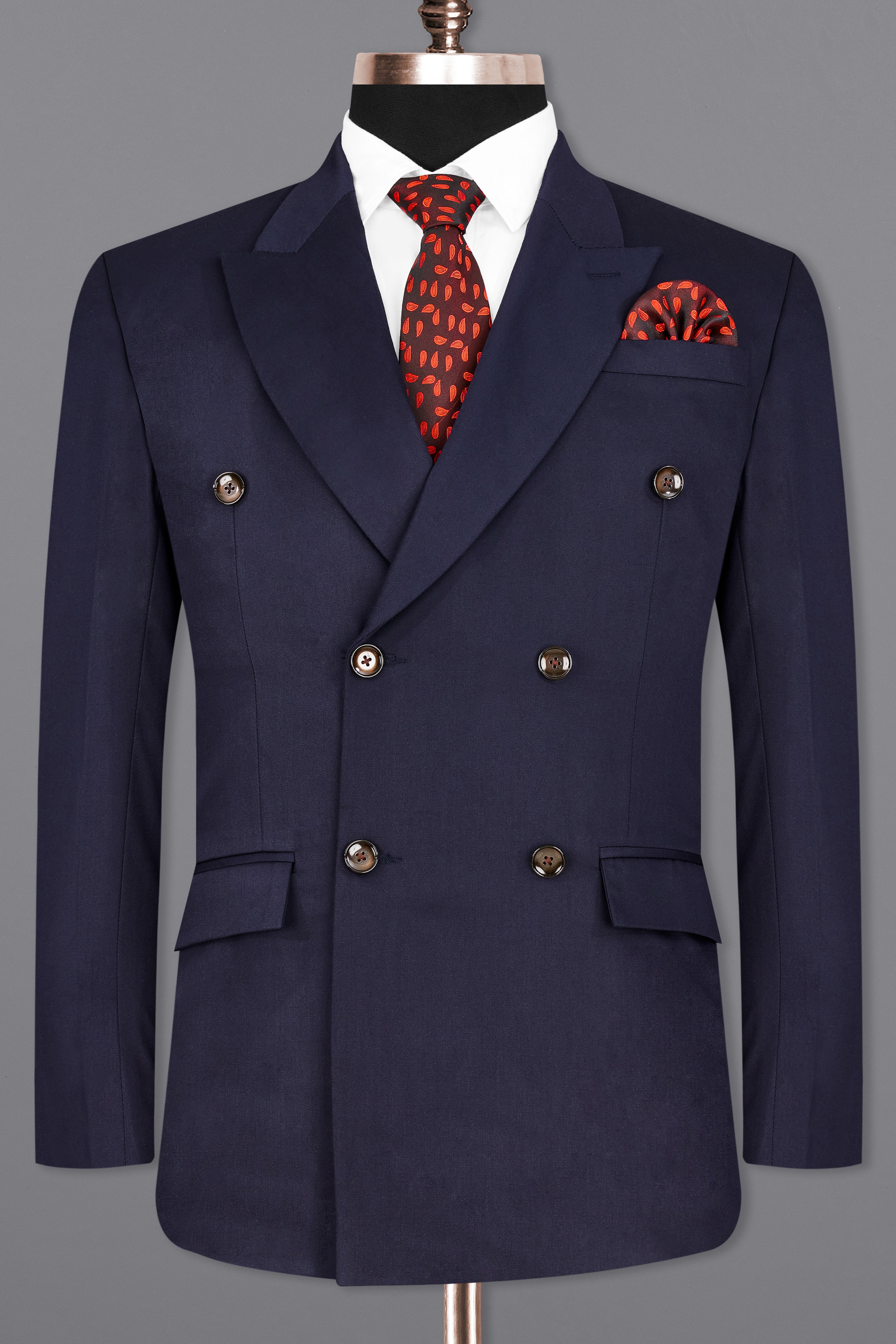 Navy Subtle Sheen Wool Blend Double Breasted Suit