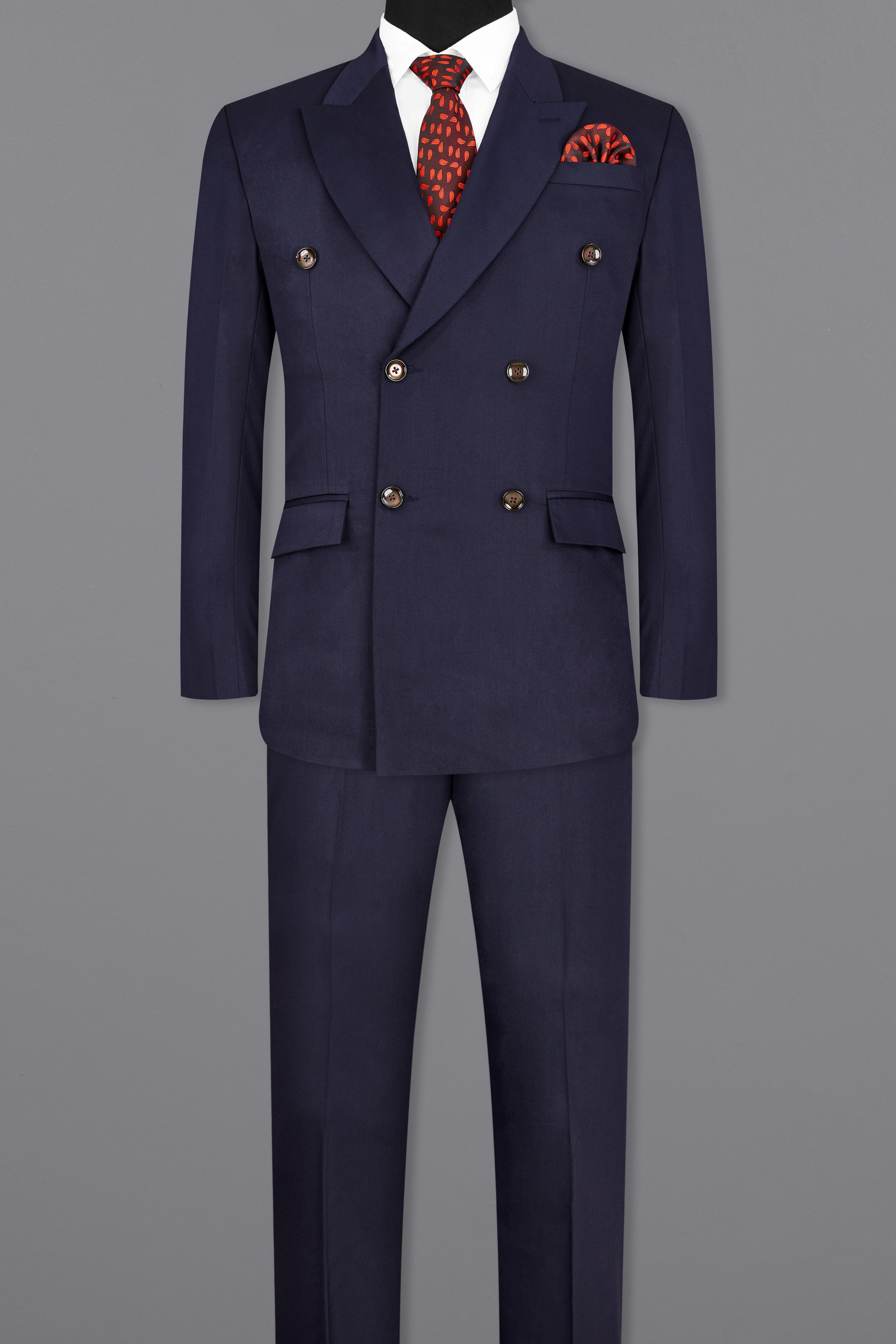 Navy Subtle Sheen Wool Blend Double Breasted Suit